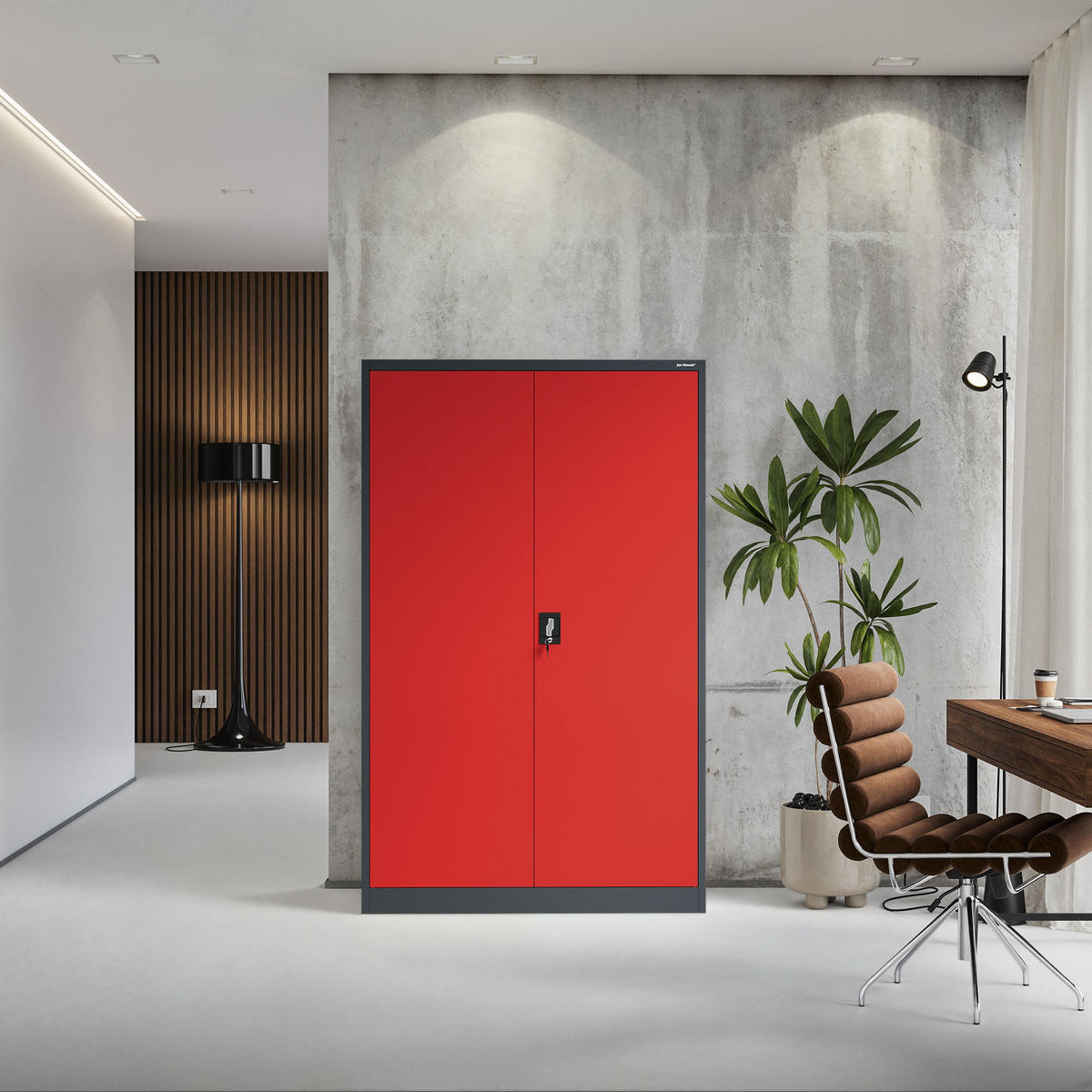 AKTENSCHRANK JAN II - Anthrazit/Rot, Metall (115/185/40cm) - Jan Nowak