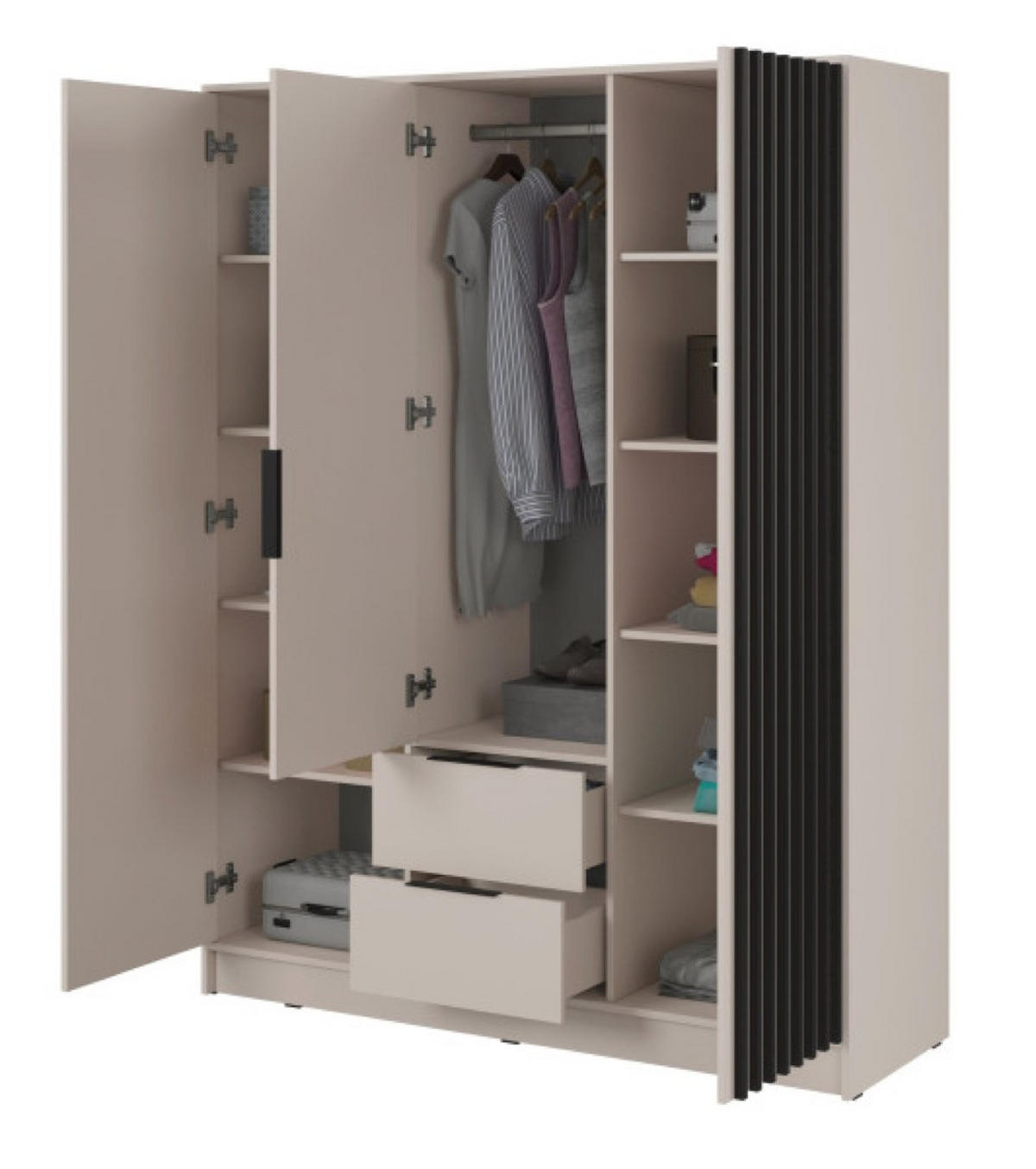 SCHRANK Kaschmir KELLY Dreitürig Mit Lamellen 155 cm - Kaschmir, Holzwerkstoff (155/200/51cm) - Sepro Meble