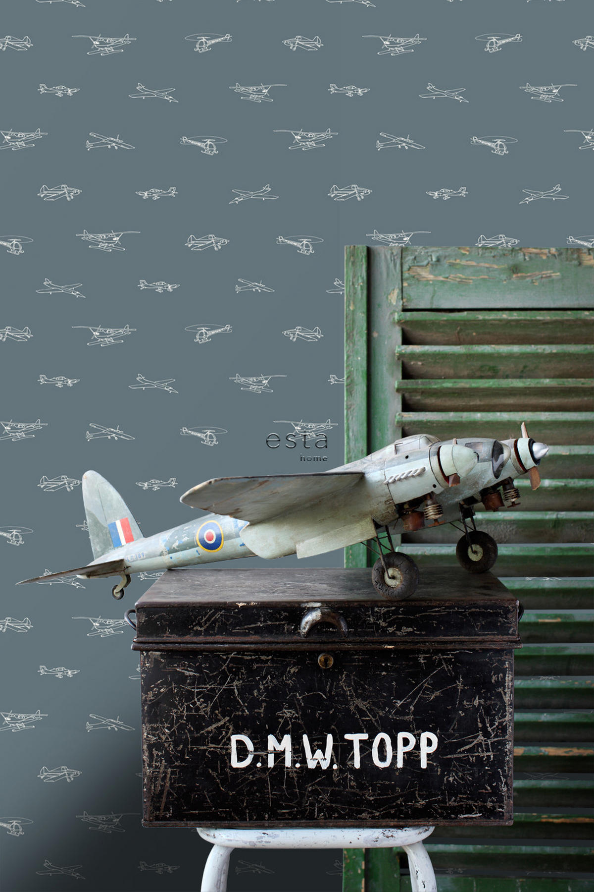 TAPETE Flugzeuge und Hubschrauber 53 cm x 10.05 m - Blau, Papier (53/0.1cm) - ESTAhome