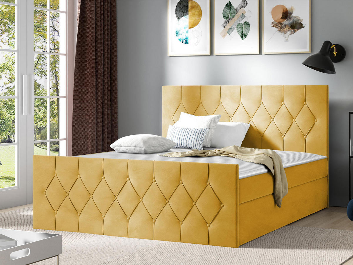 BOXBETT Sky Lux - H3 - Gelb, Holz (180/200cm) - MIRJAN24
