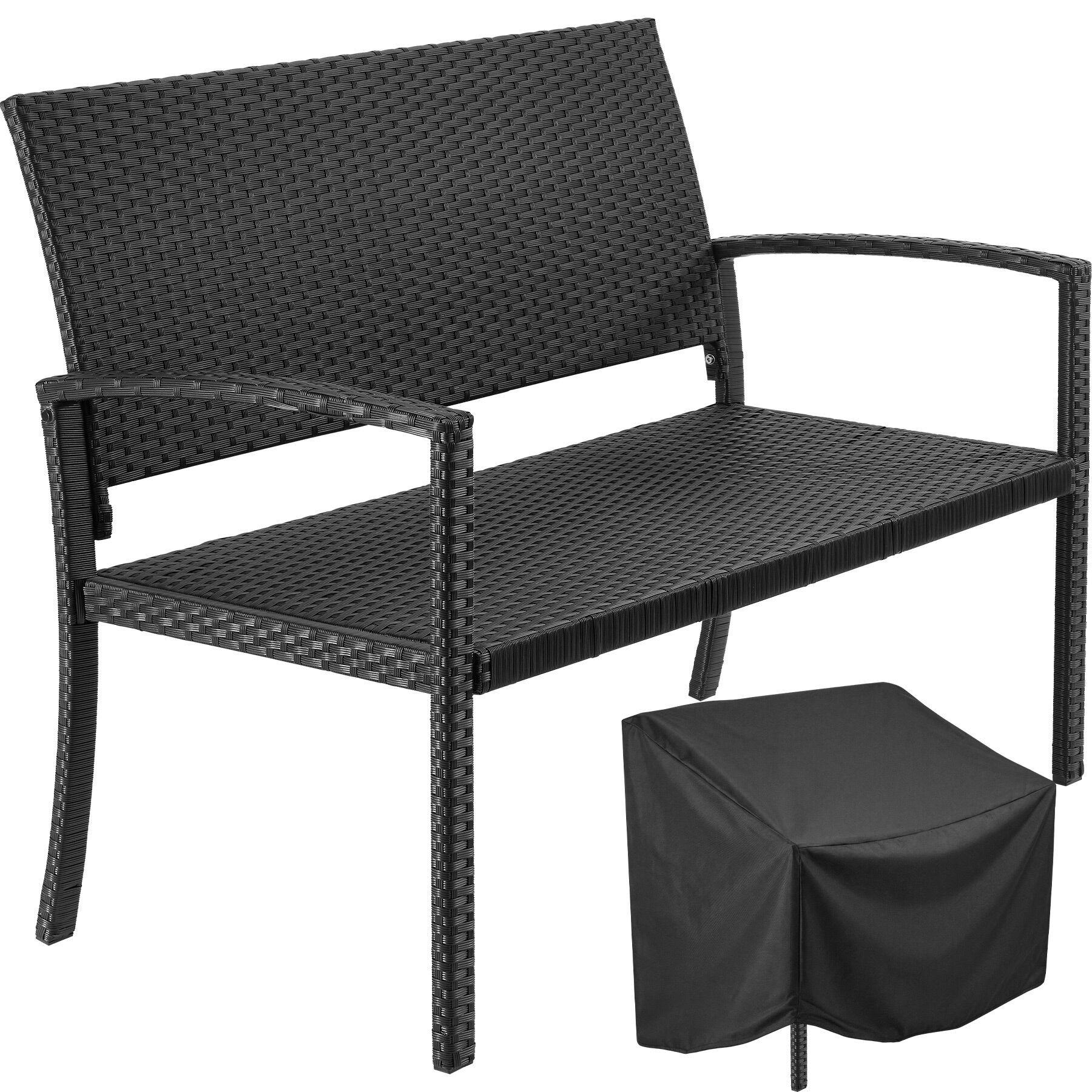 RATTAN-GARTENBANK Murat, 125 x 62,5 x 90 cm, inklusive Schutzhülle, schwarz - Schwarz, Kunststoff (125/90/62.5cm) - tectake