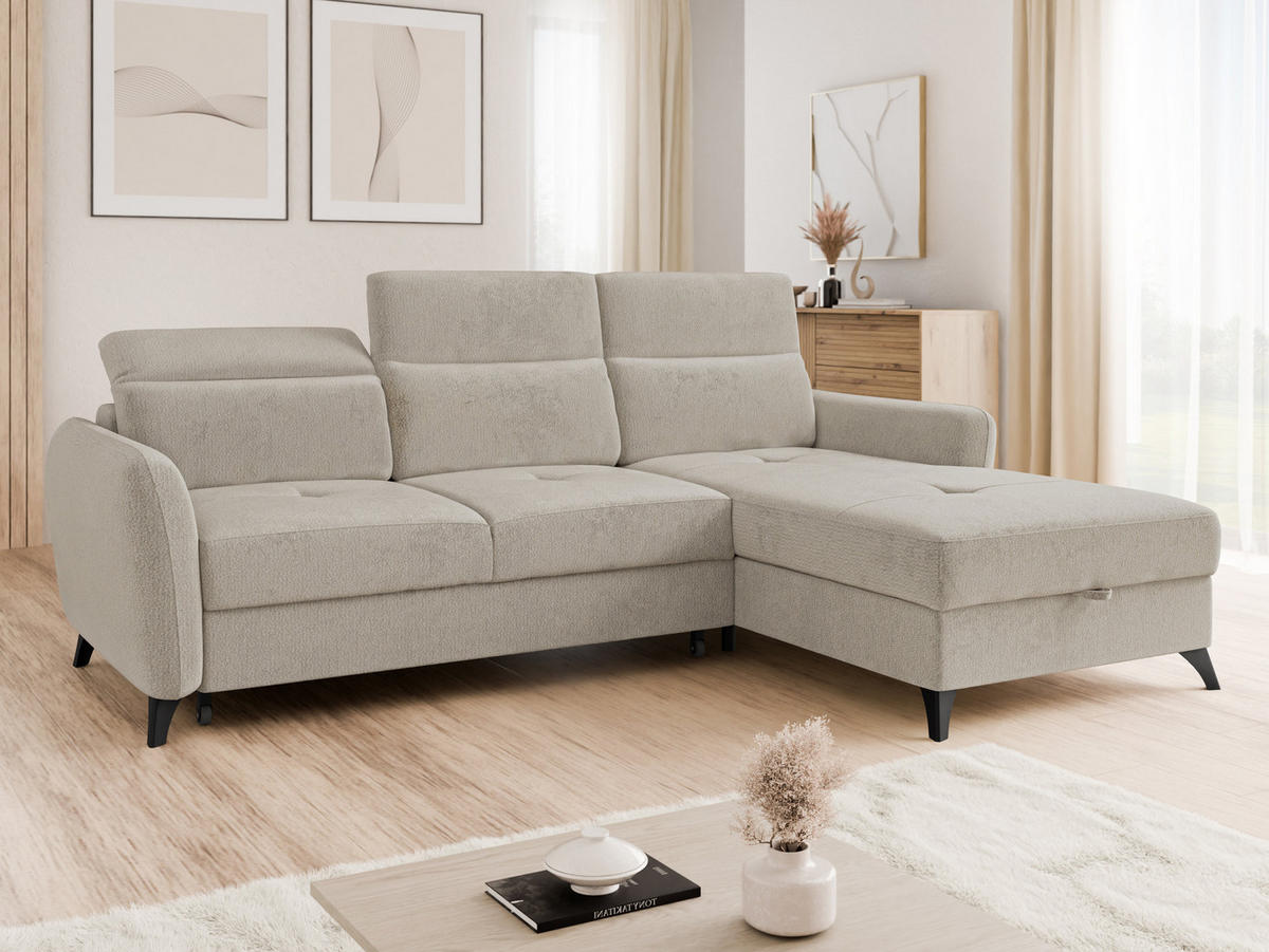ECKSOFA Talia, Seite: Rechts 2R-LC - Beige/Schwarz, Holz/Kunststoff (238/167cm) - MIRJAN24
