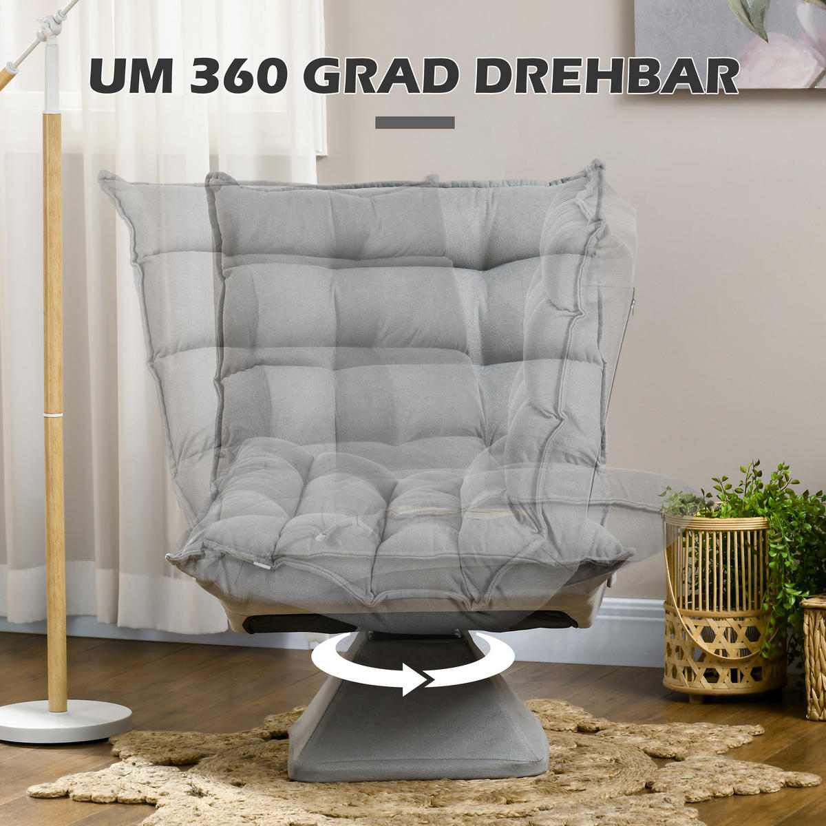 RELAXSESSEL Stahl, Samt, Hellgrau - Hellgrau, Metall (70/95/62cm) - HOMCOM