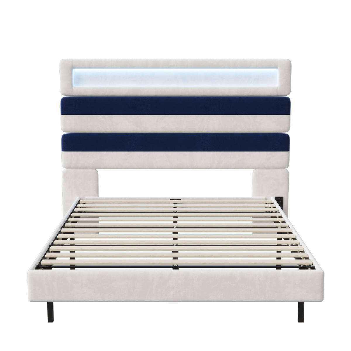 POLSTERBETT 160x200 cm LED 2 USB Lattenrost weiß - Weiß, Holz (160/200cm) - LEBENLANG