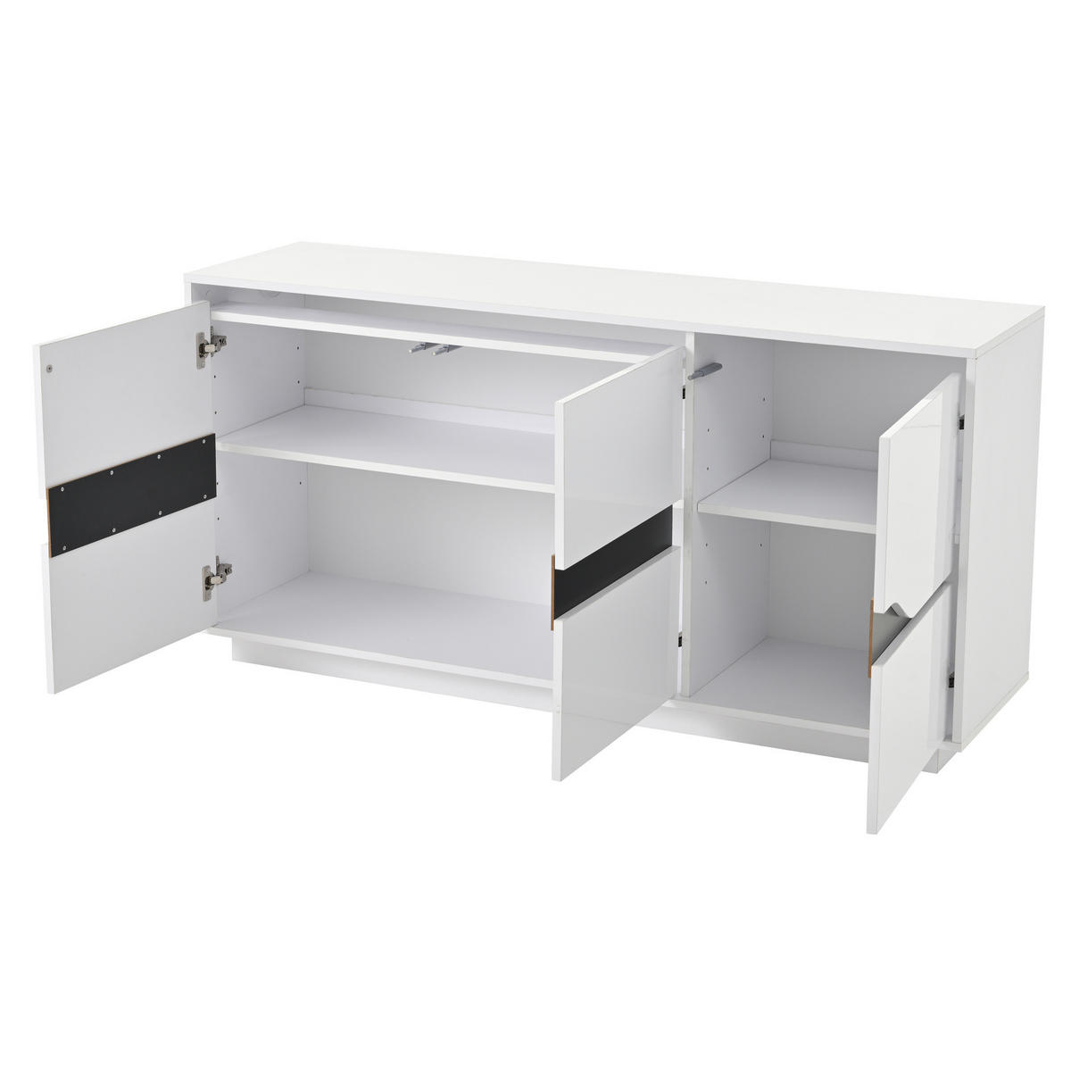SIDEBOARD aus Spanplatte 140x40x70 cm Weiß/Schwarz mit LED-Beleuchtung, 3 Türen und verstellbaren Einlegeböden - Weiß, Holzwerkstoff (140/70/40cm) - Modfu