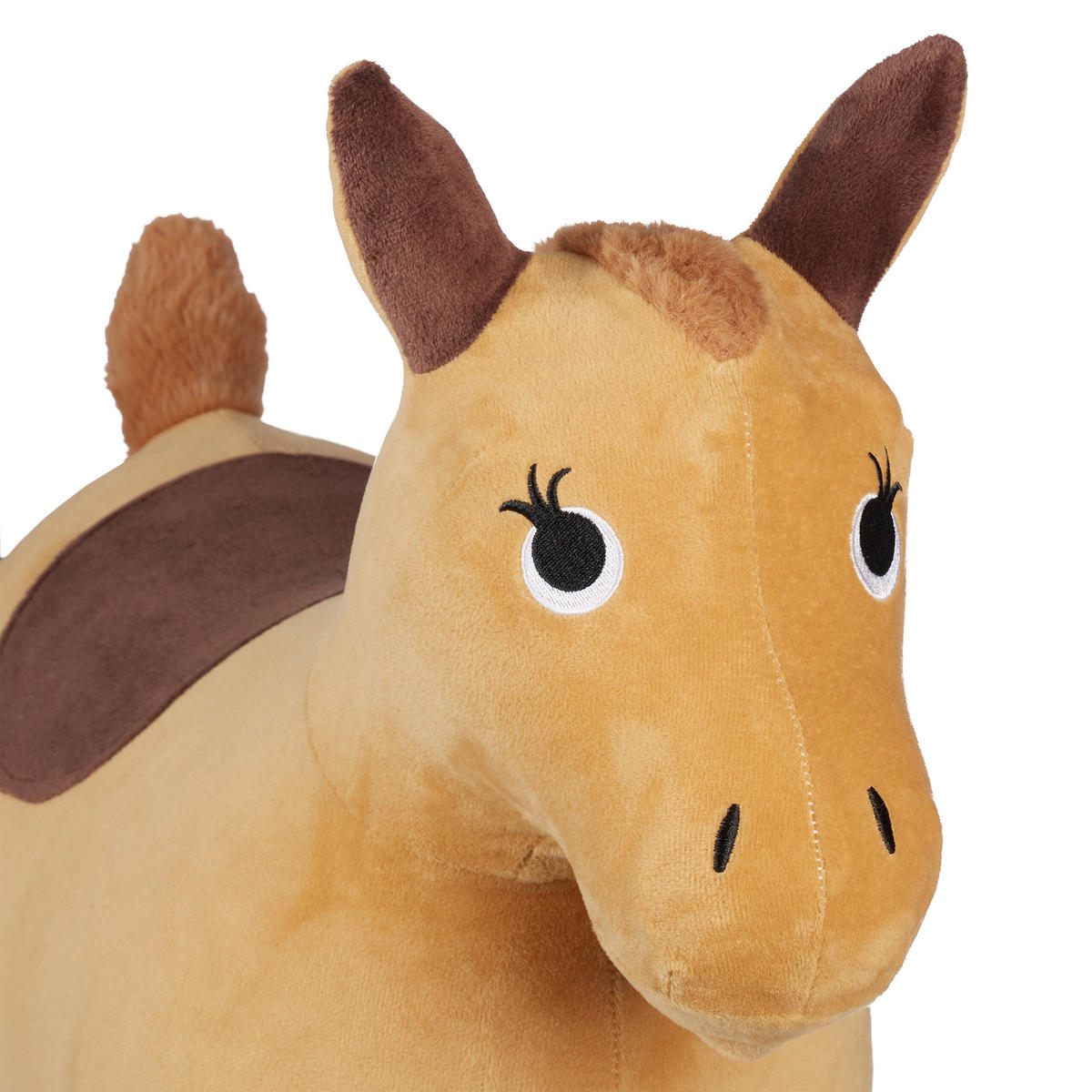 KONÍK Světle hnědý skákací s plyšovým potahem s pumpičkou 46 cm - světle hnědá, textil/plast (59/25/46cm) - Relaxdays