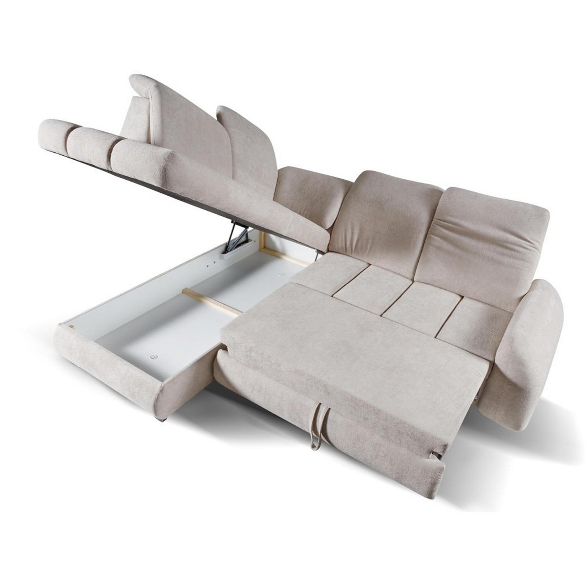 ECKSCHLAFSOFA Onel mit bewegliche Kopfstützen, Beige, Links - Beige/Schwarz, Textil (263/200cm) - Beautysofa