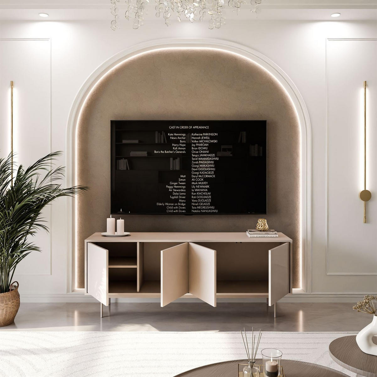 TV-SCHRANK SANAYI Kaschmir Hochglanz mit Gestell - Kaschmir, Holzwerkstoff (156/62/38cm) - Lookway