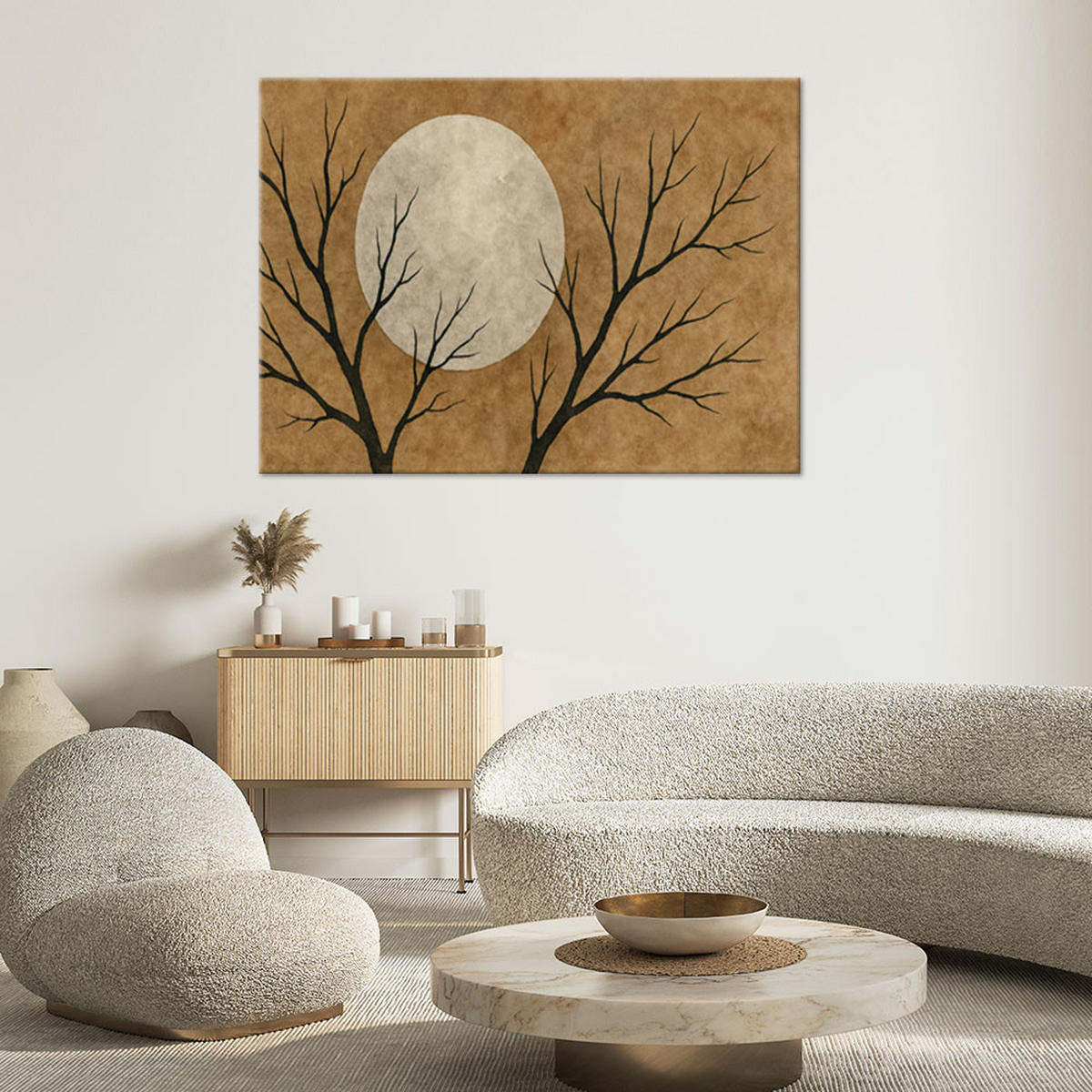 LEINWANDBILD Mond Bäume Minimalismus Beige 100x70cm - Braun, Textil (100/70cm) - Feeby