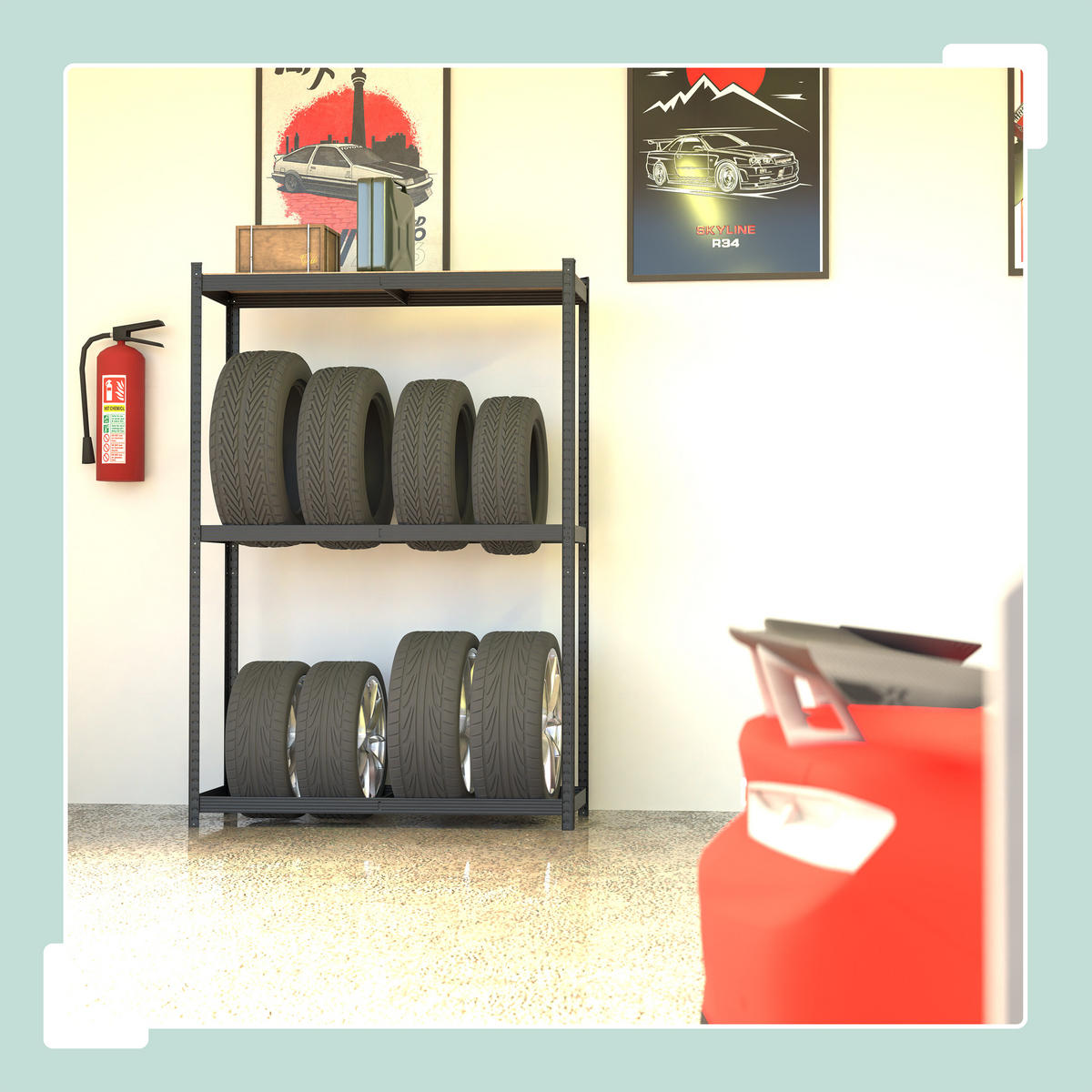 REIFENREGAL - Schwarz, Holzwerkstoff/Kunststoff (120/180/40cm) - Relaxdays