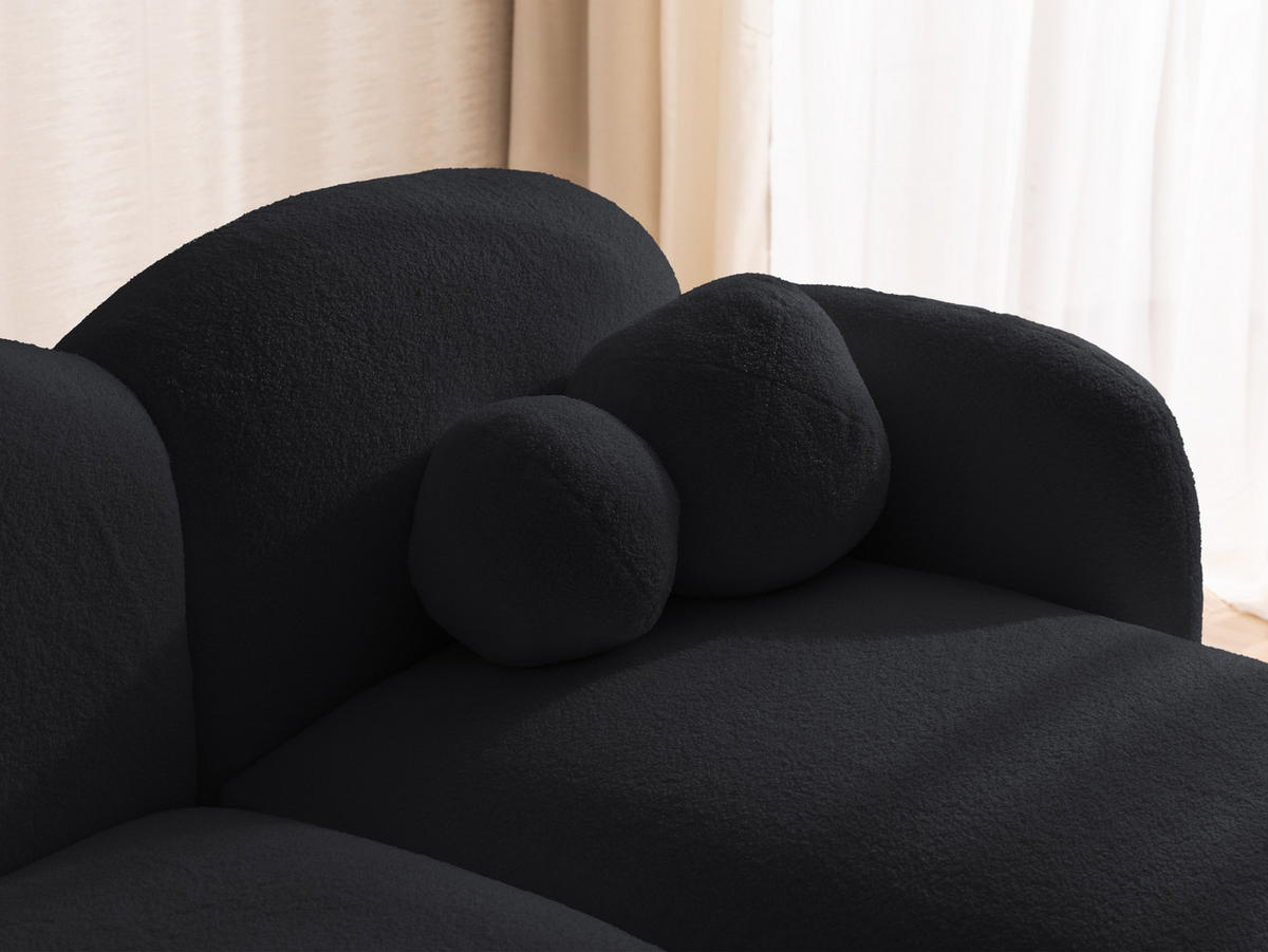 ECKSOFA Nuvola mit abgerundetem Design Schwarz Bouclé-Stoff - Ottomane Rechts - Schwarz, Holz/Kunststoff (190/146cm) - S-Style Möbel