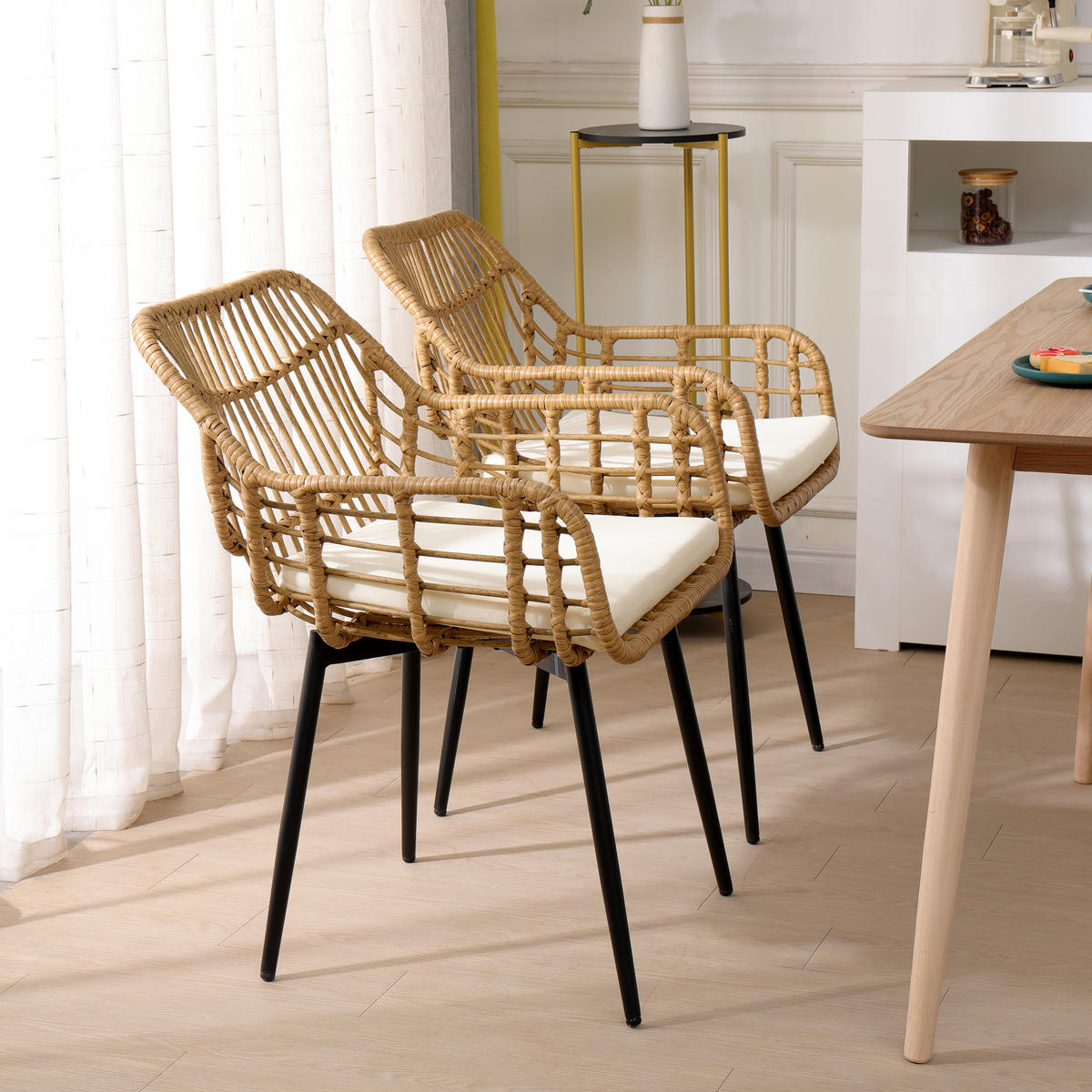 STUHL 2er-Set Rattan Braun - Braun, Holz (55/85/47cm) - Nordlys