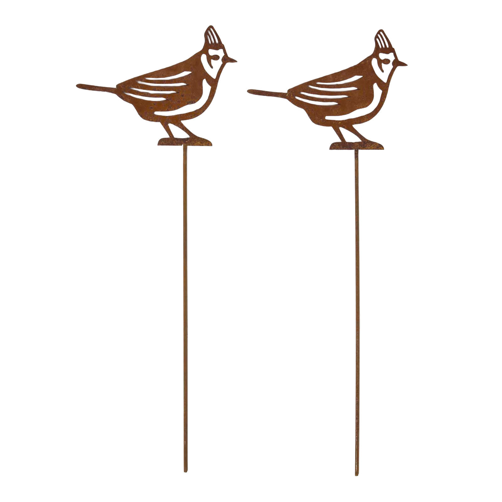 GARTENSTECKER Metall – Rostoptik Gartenfigur Haubenmeise 2er-Set - Dunkelbraun, Metall (37cm) - Homescapes