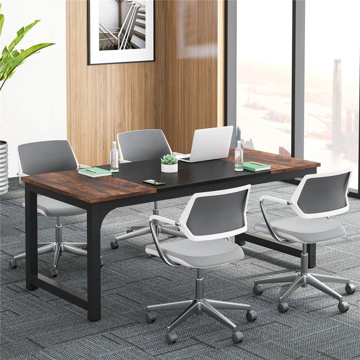 SCHREIBTISCH 180/80/75 cm Braun Schwarz Computertisch - Braun, Holz (180/80/75cm) - Kaket