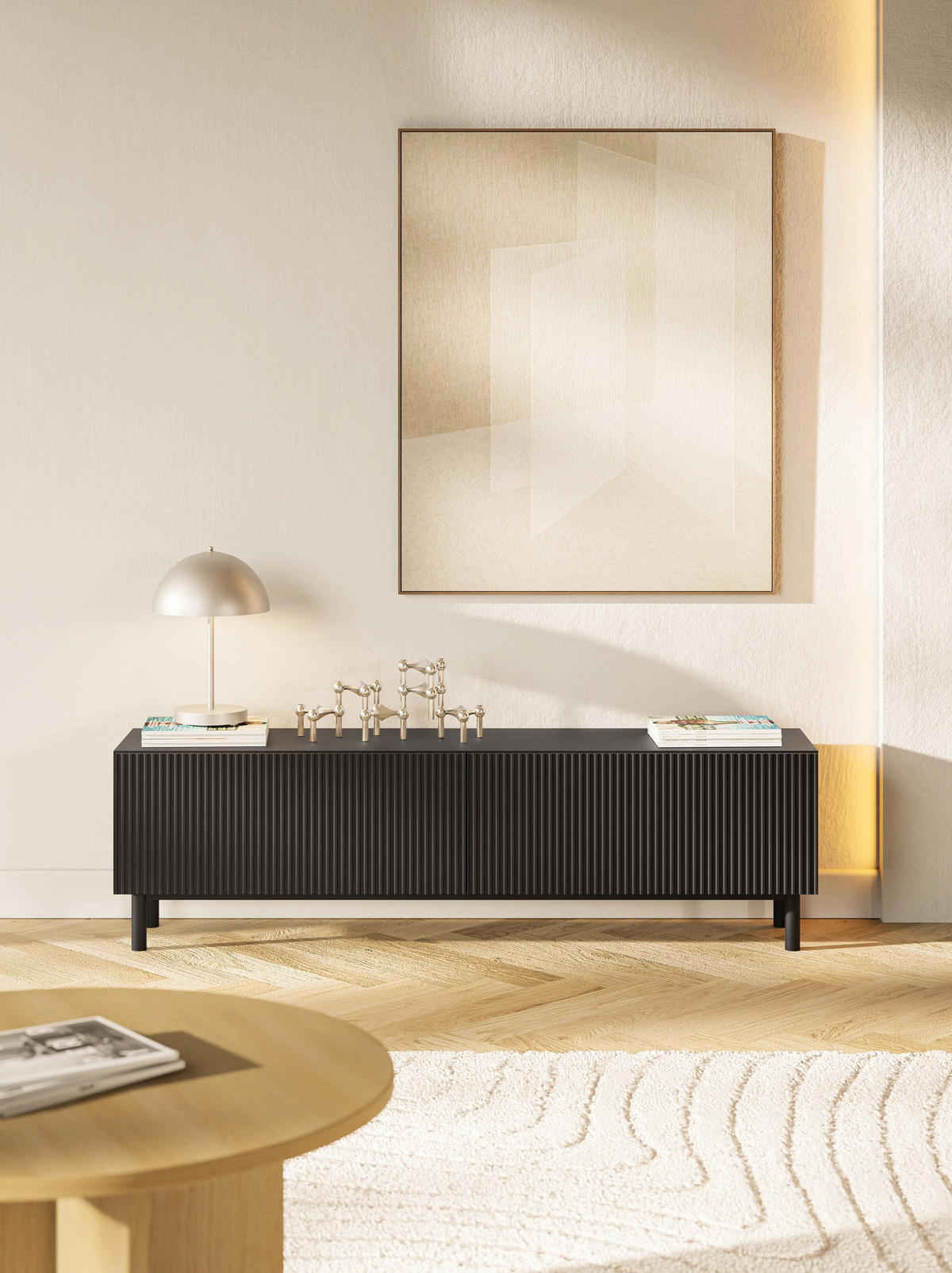 TV-LOWBOARD Veldio New Schwarz 140 cm - Schwarz, Holzwerkstoff/Metall (140/46.5/31.6cm) - Selsey