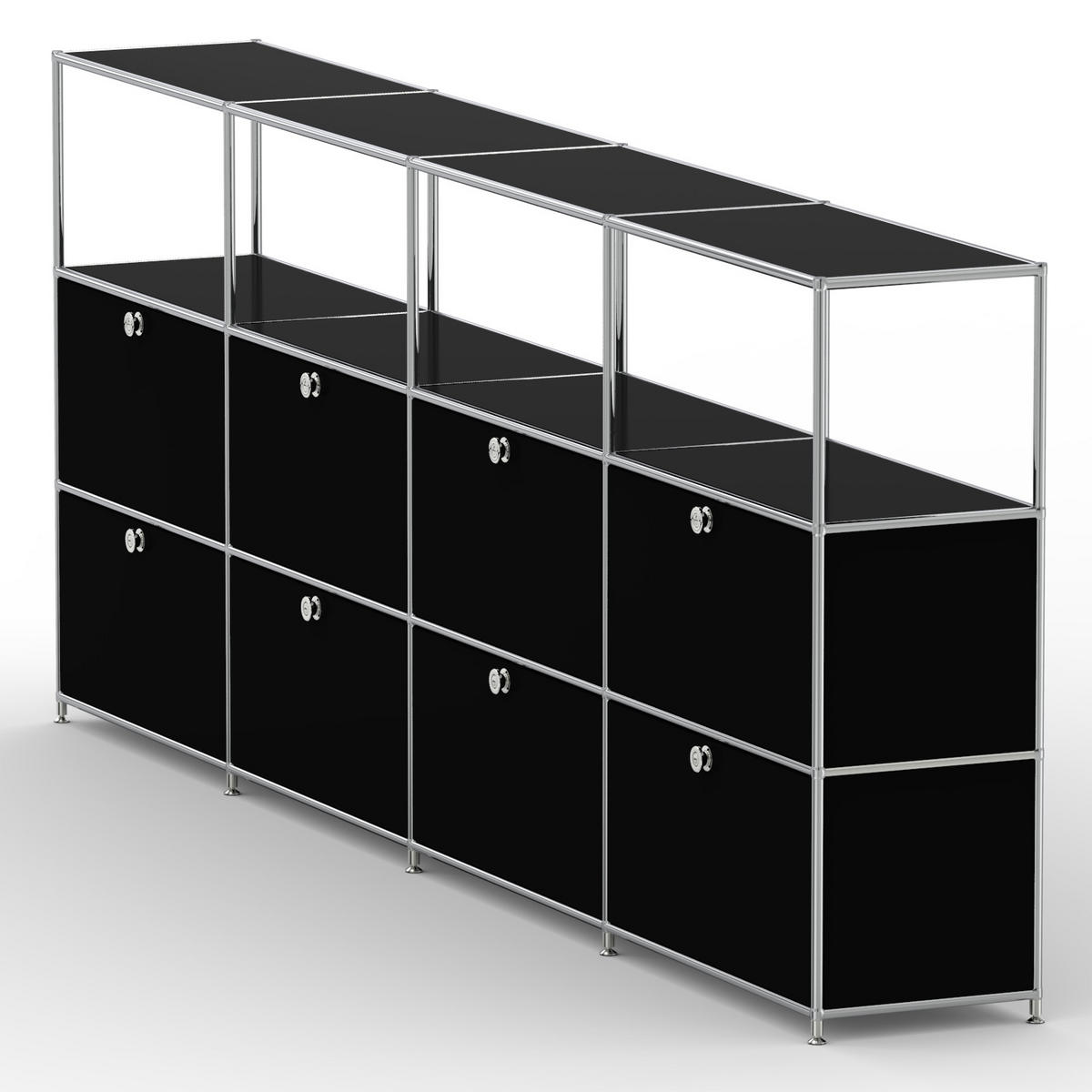 HOCHSCHRANK, 4 offene Fächer, 8 Klappen, Breite 302 cm, Schwarz - Chromfarben/Silberfarben, Metall (40/118/302.2cm) - Versee