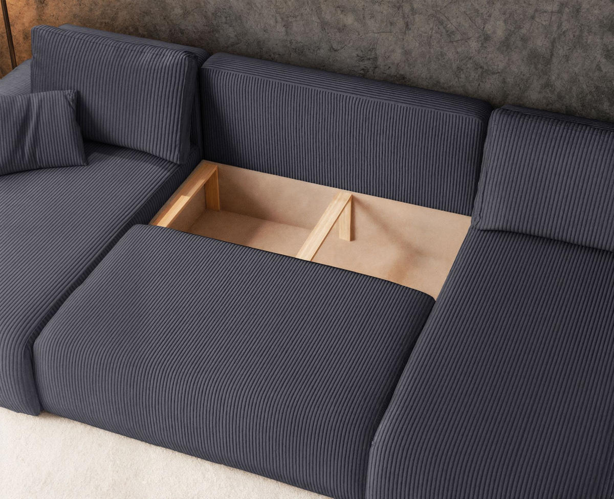 WOHNLANDSCHAFT Pianoni Grau Cordbezug - Schwarz/Grau, Kunststoff/Textil (312/83/140cm) - Selsey