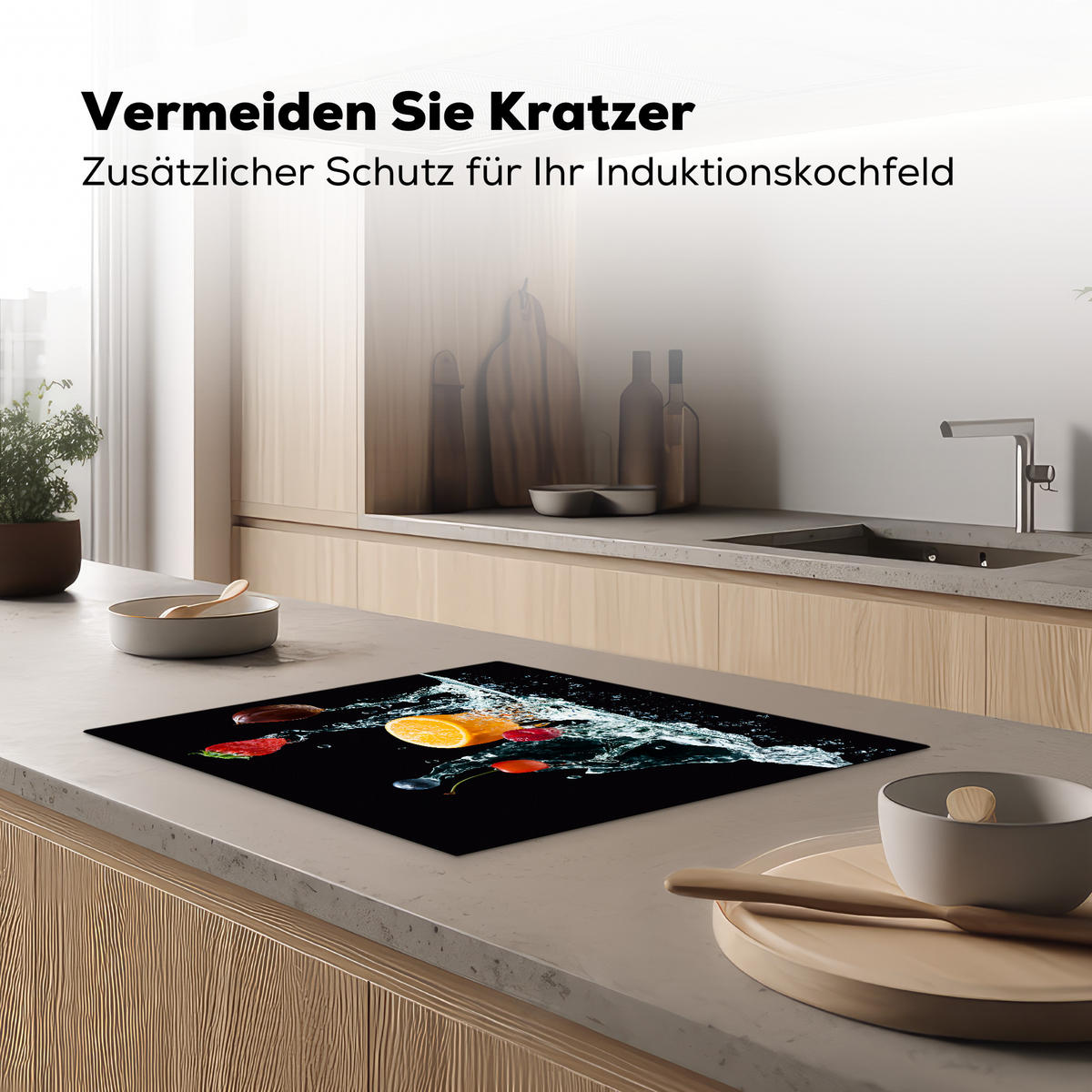 HERDABDECKPLATTE Wasser - Obst - Orange - Erdbeere - Kirsche - Schwarz 65x52 cm - Orange, Kunststoff (65/0.2/52cm) - MuchoWow