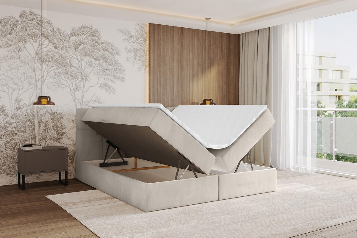 BOXBETT mit Matratze H4 - FAMA - 140x200 cm Beige Casablanca - Beige, Holzwerkstoff (140/200cm) - ALTDECOR
