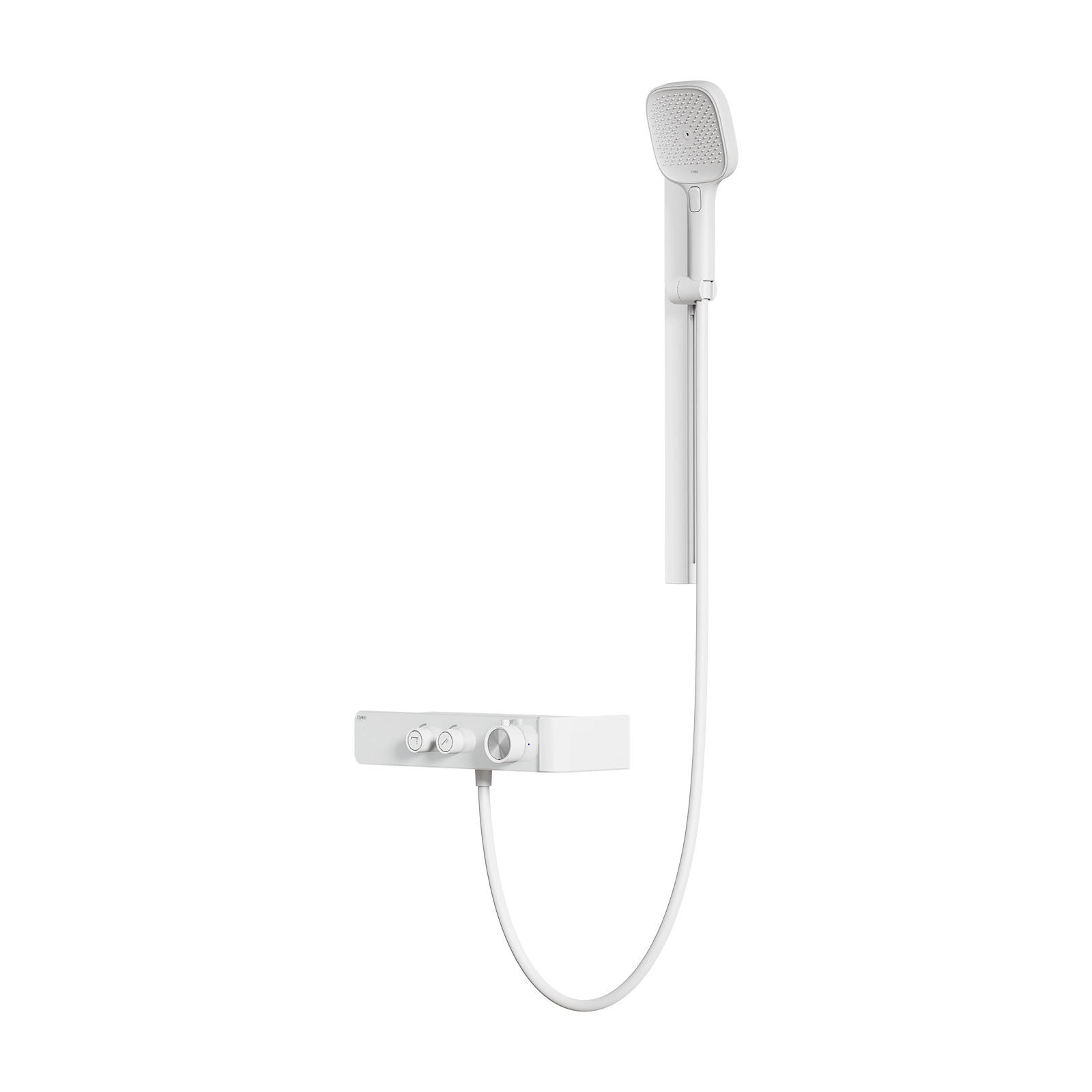 ÜBERKOPFBRAUSESET mit Thermostat Handbrause Brausestange Schlauch Duschgarnitur Weiß Matt - Weiß, Metall (35.5/115/15cm) - EMKE
