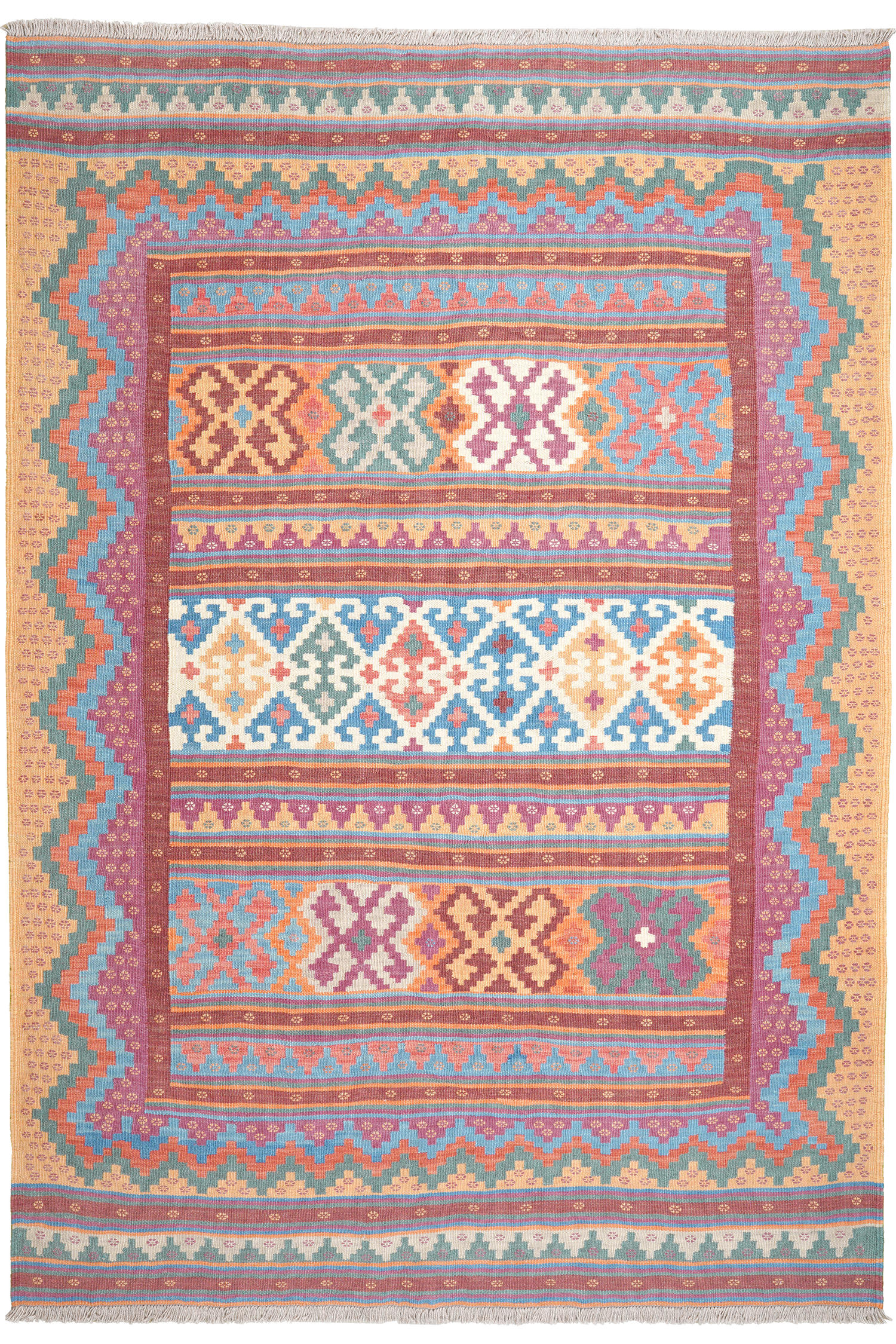 HANDWEBTEPPICH Sumak Sirdjan Kelim Bunt 225/156 cm Schurwolle - Multicolor, Textil (156/225cm) - Looma