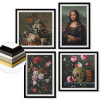 WANDBILDER 4er-Set - 50x50 cm & 40x60 cm Schwarzer Rahmen - Vintage Blumen Totenkopf Mona Lisa - Schwarz, Kunststoff (50/50cm) - ArtPrintCave