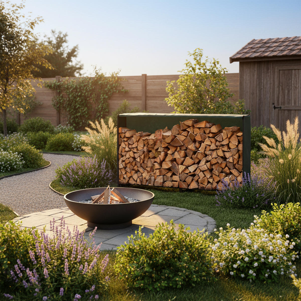 KAMINHOLZREGAL - Dunkelgrün, Kunststoff/Metall (202/111/30cm) - Relaxdays