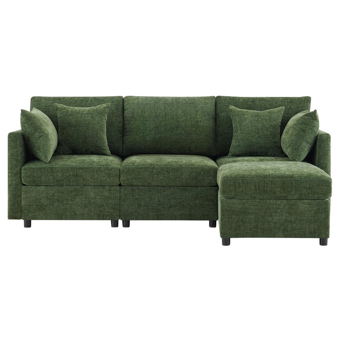 ECKSOFA 216/161/81 cm grün aus Chenille modular mit Hocker - Grün, Textil (161/216cm) - OKWISH