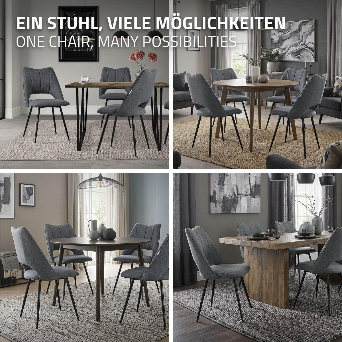 ESSZIMMERSTÜHLE 2ER-SET Grau Stoffbezug - Schwarz/Grau, Textil/Metall (57/89/53cm) - ML-DESIGN