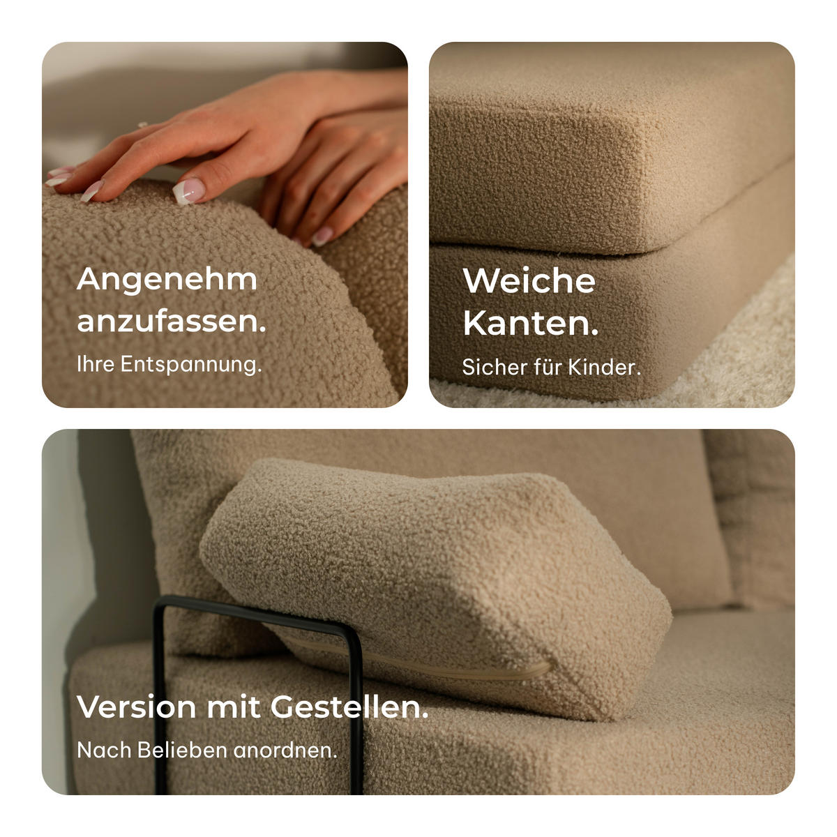 ECKSOFA LEA modulares Boneless Sofa mit Schlaffunktion Orange Boucle-Stoff - Gelb, Textil (270/160cm) - MASSENO