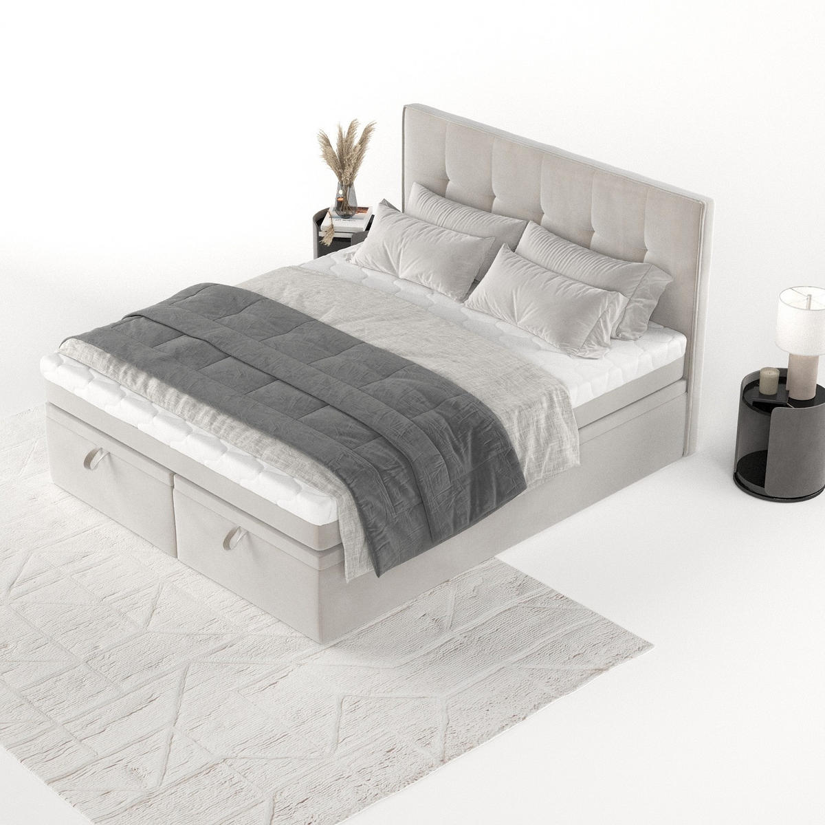 BOXBETT Arivo 140/200 cm Hellbeige im Paros Stoff - Beige/Schwarz, Holz/Holzwerkstoff (140/200cm) - AltaBeds