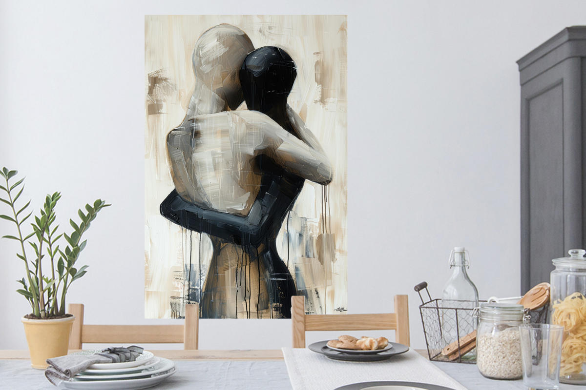 WANDTATTOO Abstrakt - Liebe - Schwarz und weiß - Modern 80x120 cm - Schwarz, Kunststoff (80/120/0.1cm) - MuchoWow