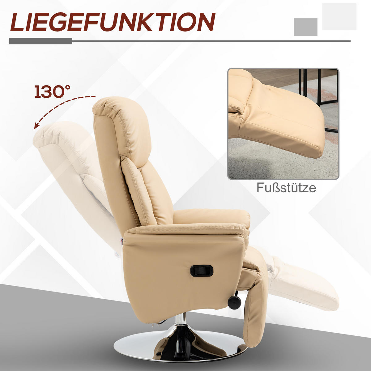 RELAXSESSEL, Fernsehsessel mit manuell Verstellbarer Rückenlehne, Fußteil, Beige - Beige/Silberfarben, Metall (78/109/80cm) - HOMCOM