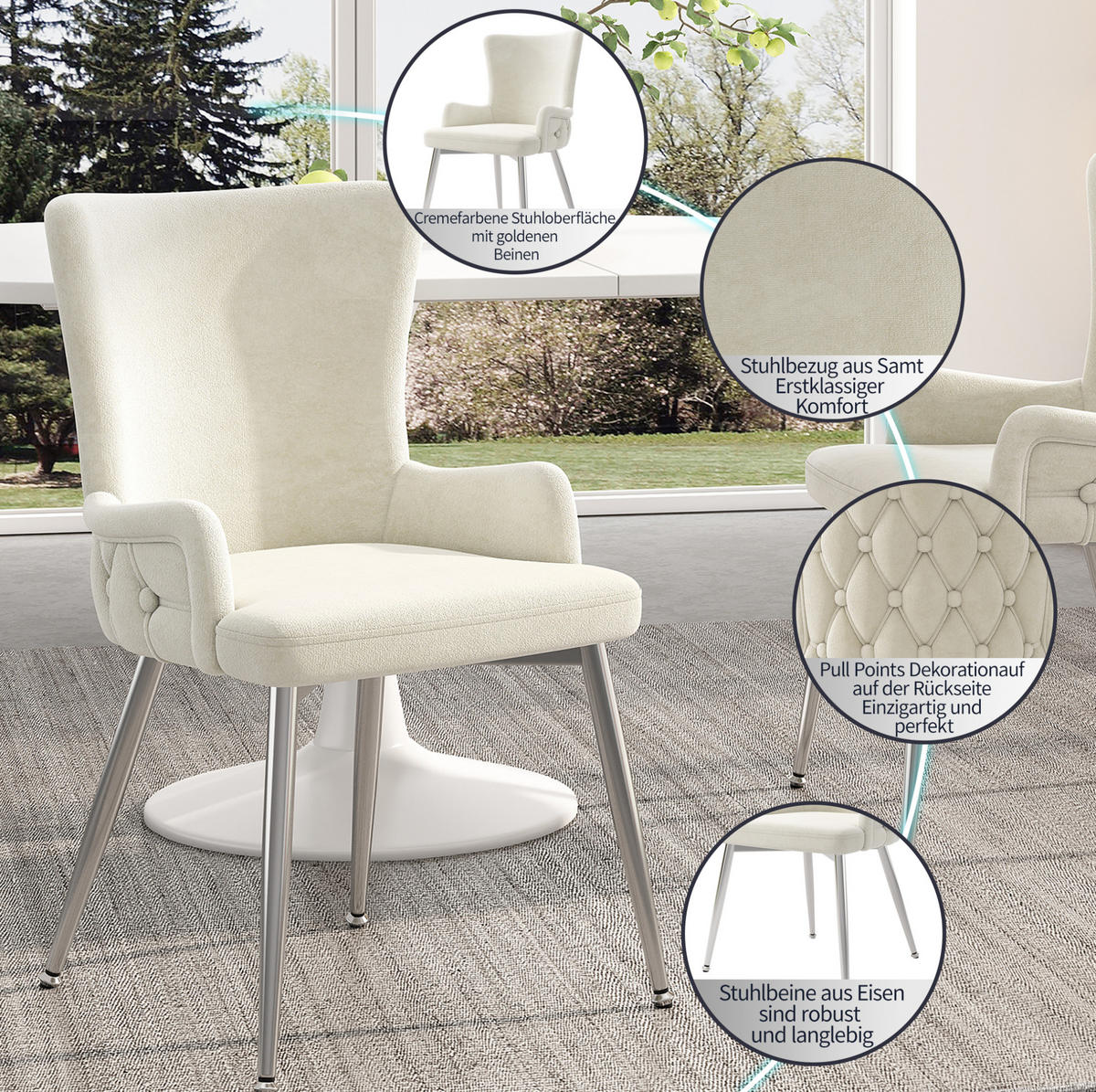 ESSZIMMERSTUHL 6er-Set Samt Beige mit Metallbeinen - Beige, Metall (47/85/49.2cm) - Meubliv