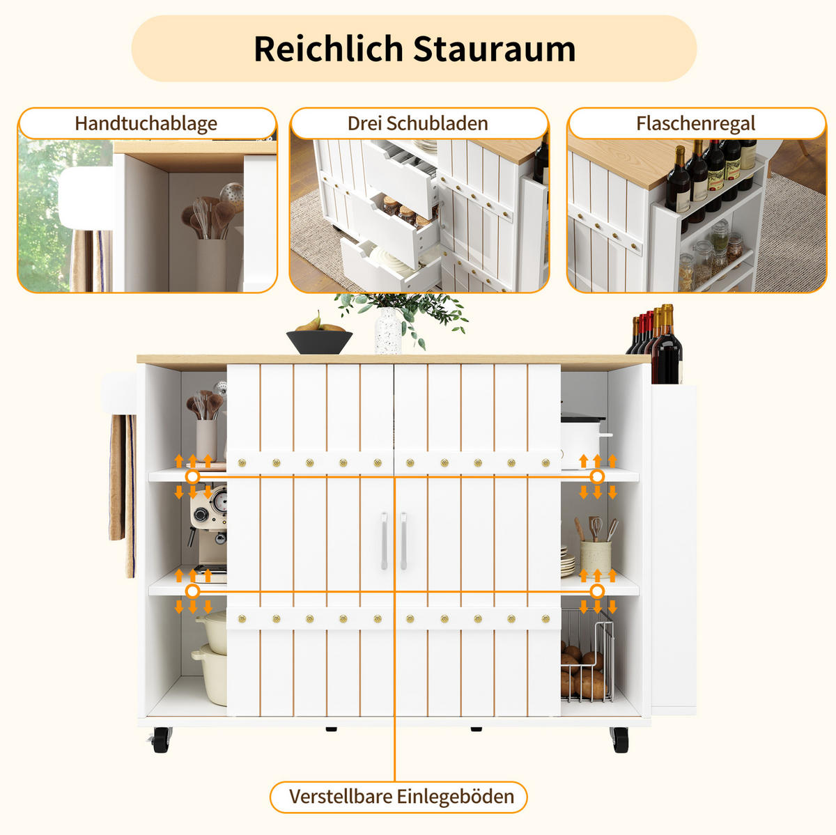 KÜCHENINSEL mit Klapptisch 110 x 42 x 90 cm Weiß - Weiß, Holz (42/90/110cm) - Beauniv