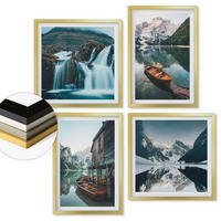 WANDBILDER 4er Set - 50x50 cm & 40x60 cm Goldrahmen - Spiegelung der Boote auf Bergseen - Goldfarben, Kunststoff (50/50cm) - ArtPrintCave