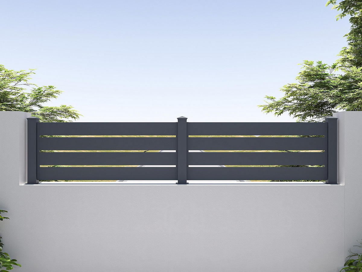 ZAUN - 168cm x 15.3cm - Aluminium - anthrazitgrau - PRIMO - Anthrazit, Metall (168/69cm) - Vente-Unique