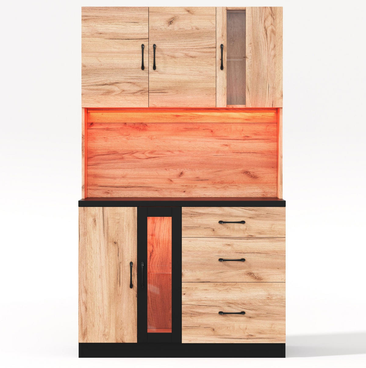 BIFE omara iz MDF v lesnem dekorju in črni barvi z LED osvetlitvijo - naravne barve, leseni material (40/180/105cm) - OKMYHOME