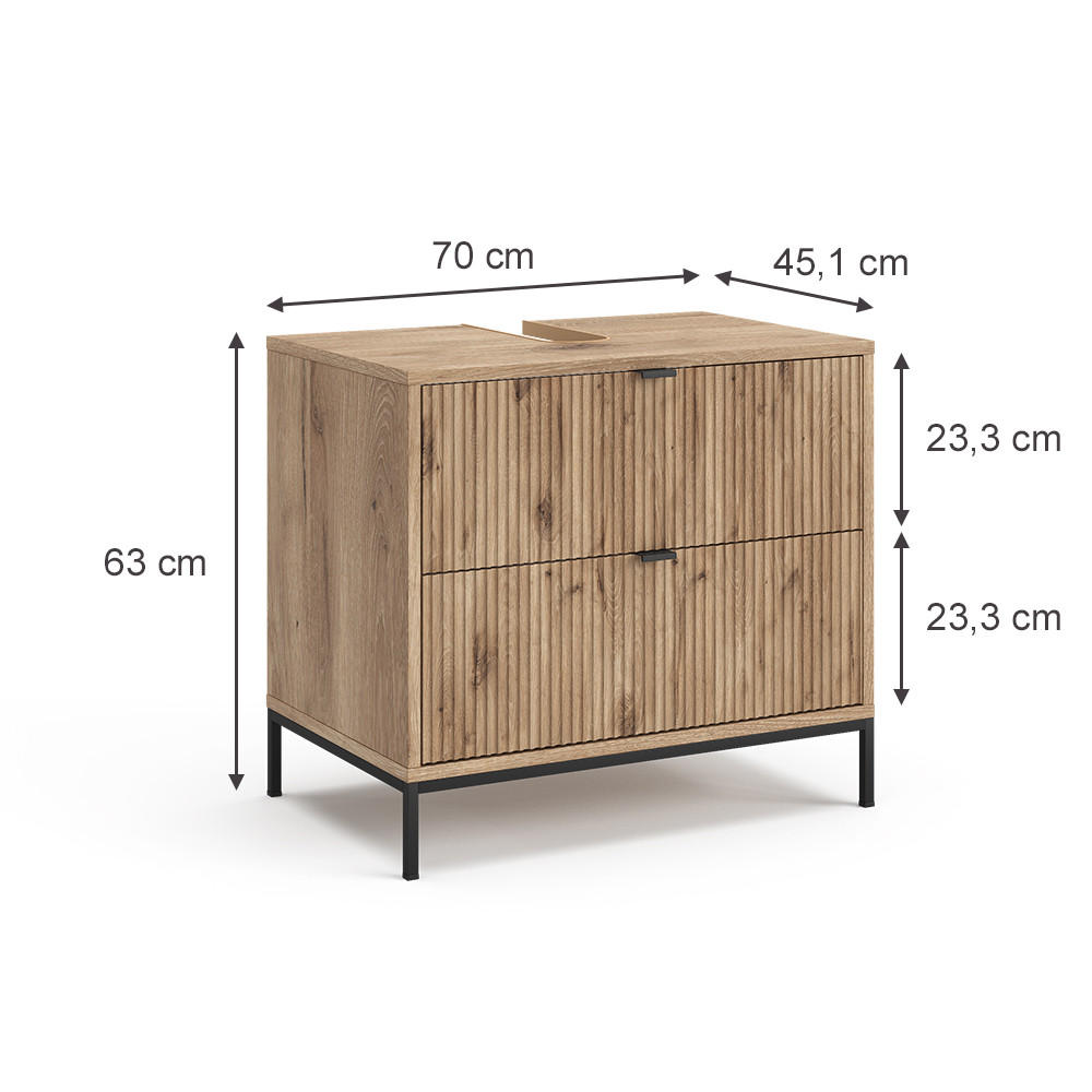 WASCHBECKENUNTERSCHRANK Eliza Viking Oak 70 x 63 cm mit 2 ausziehbaren Schubladen - Eichefarben, Holzwerkstoff (70/63/45.1cm) - Vicco