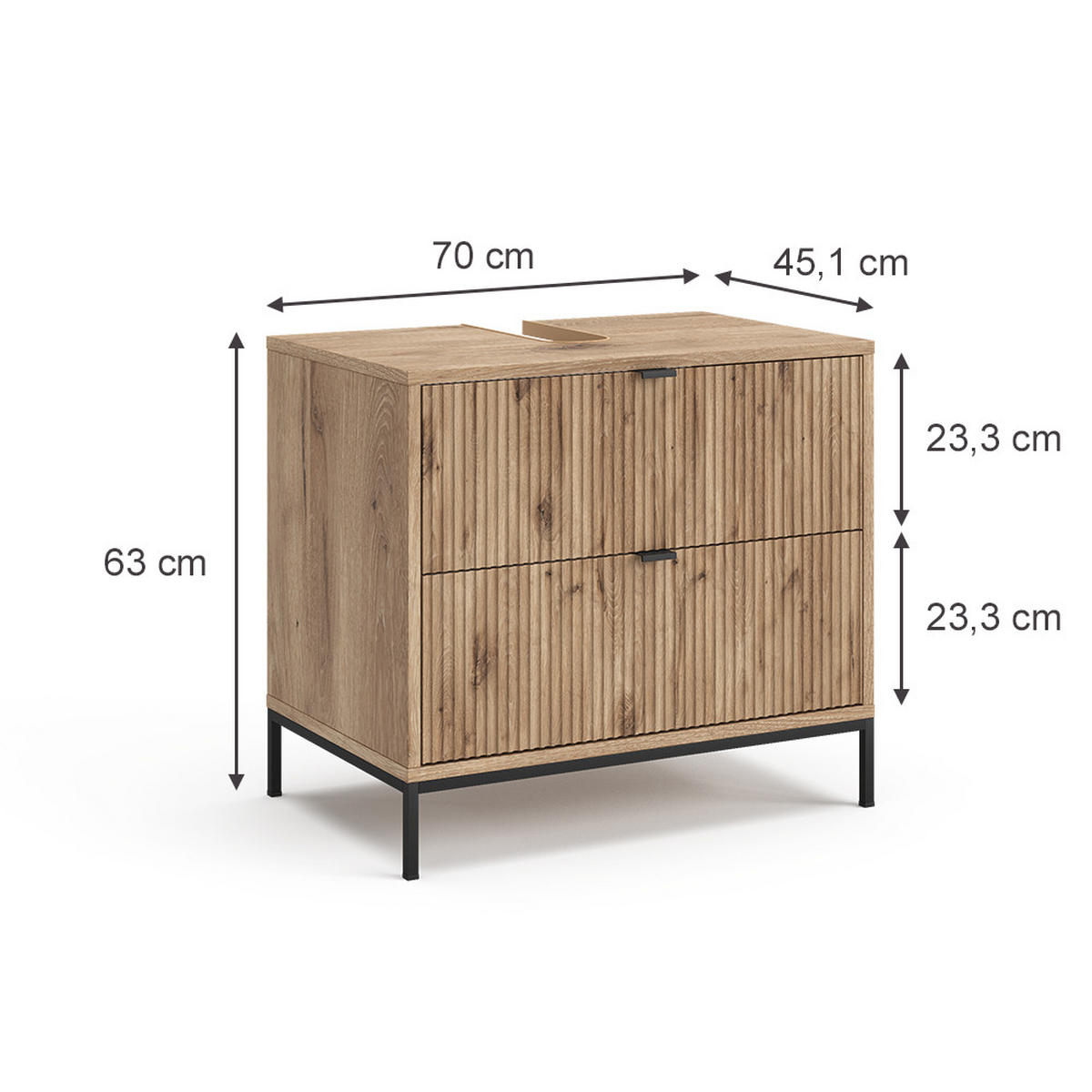 WASCHBECKENUNTERSCHRANK Eliza Viking Oak 70 x 63 cm mit 2 ausziehbaren Schubladen - Eichefarben, Holzwerkstoff (70/63/45.1cm) - Vicco