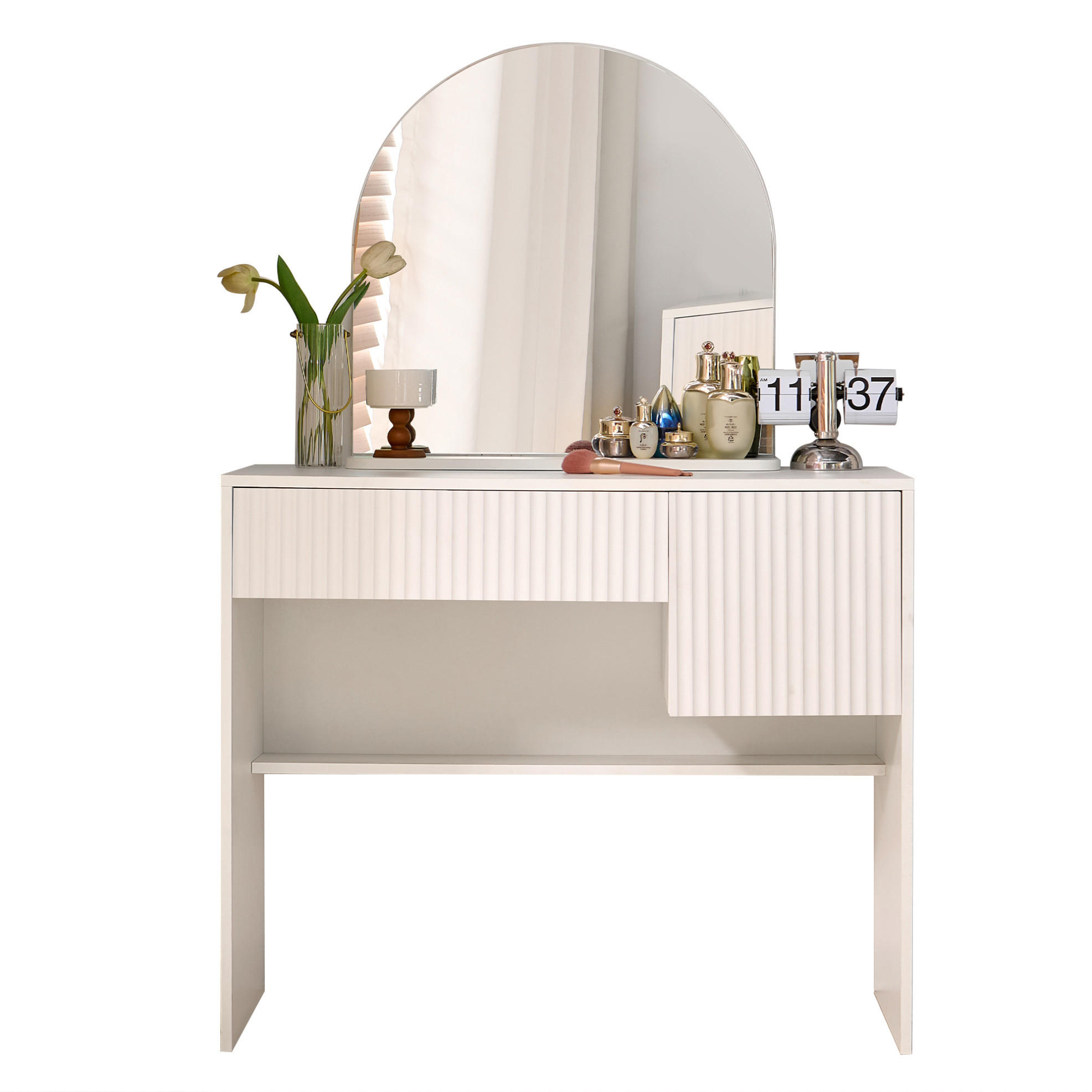 SCHMINKTISCH 90/40/135 cm mit Spiegel, 2 Schubladen und Ablage aus MDF, Weiß - Weiß, Holzwerkstoff (90/135/40cm) - Redom