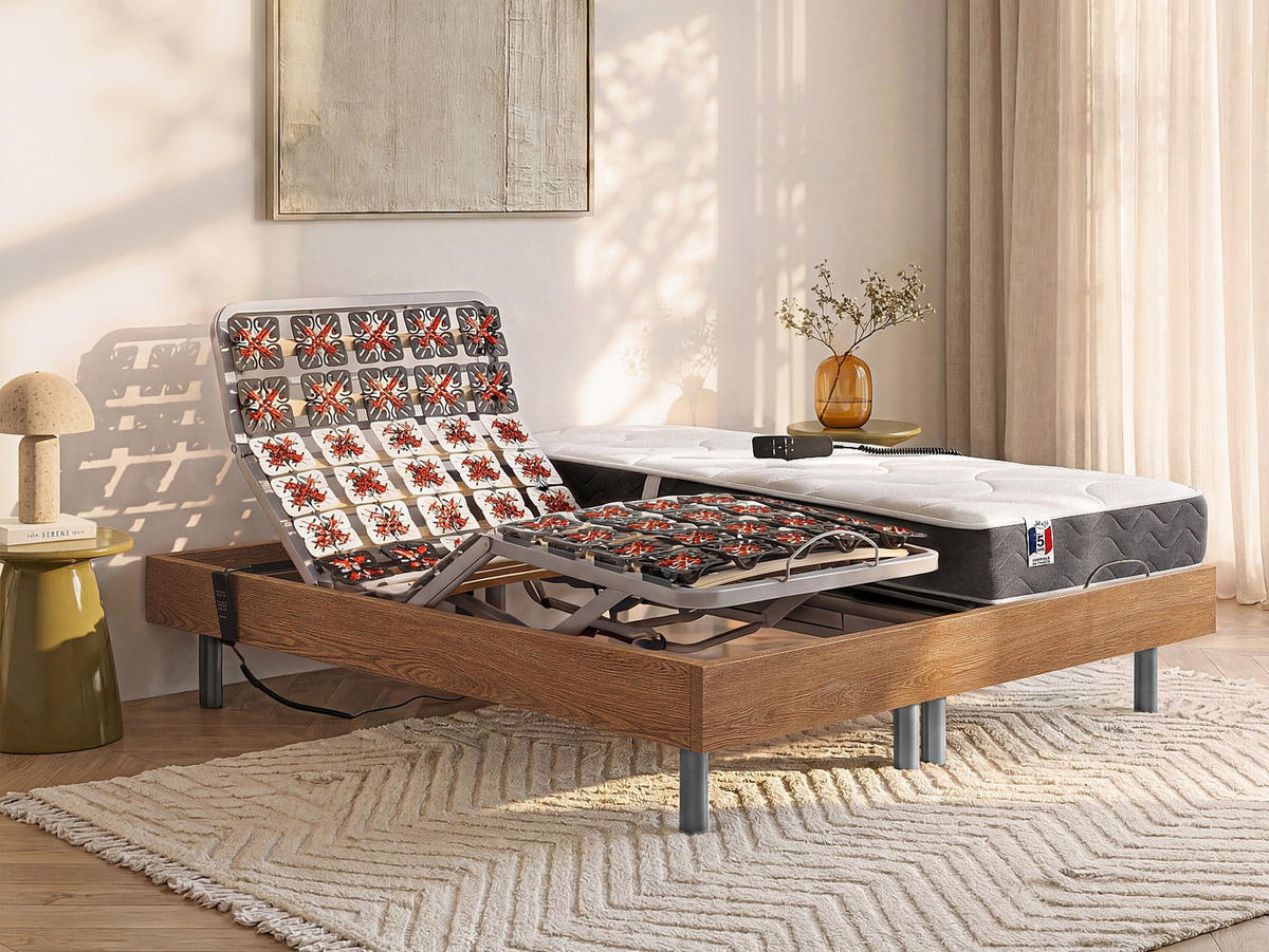 BETT mit elektrischem Lattenrost - 2 Personen - holz - naturfarben hell Jupiter - Naturfarben, Holz/Holzwerkstoff (80/200cm) - Vente-Unique