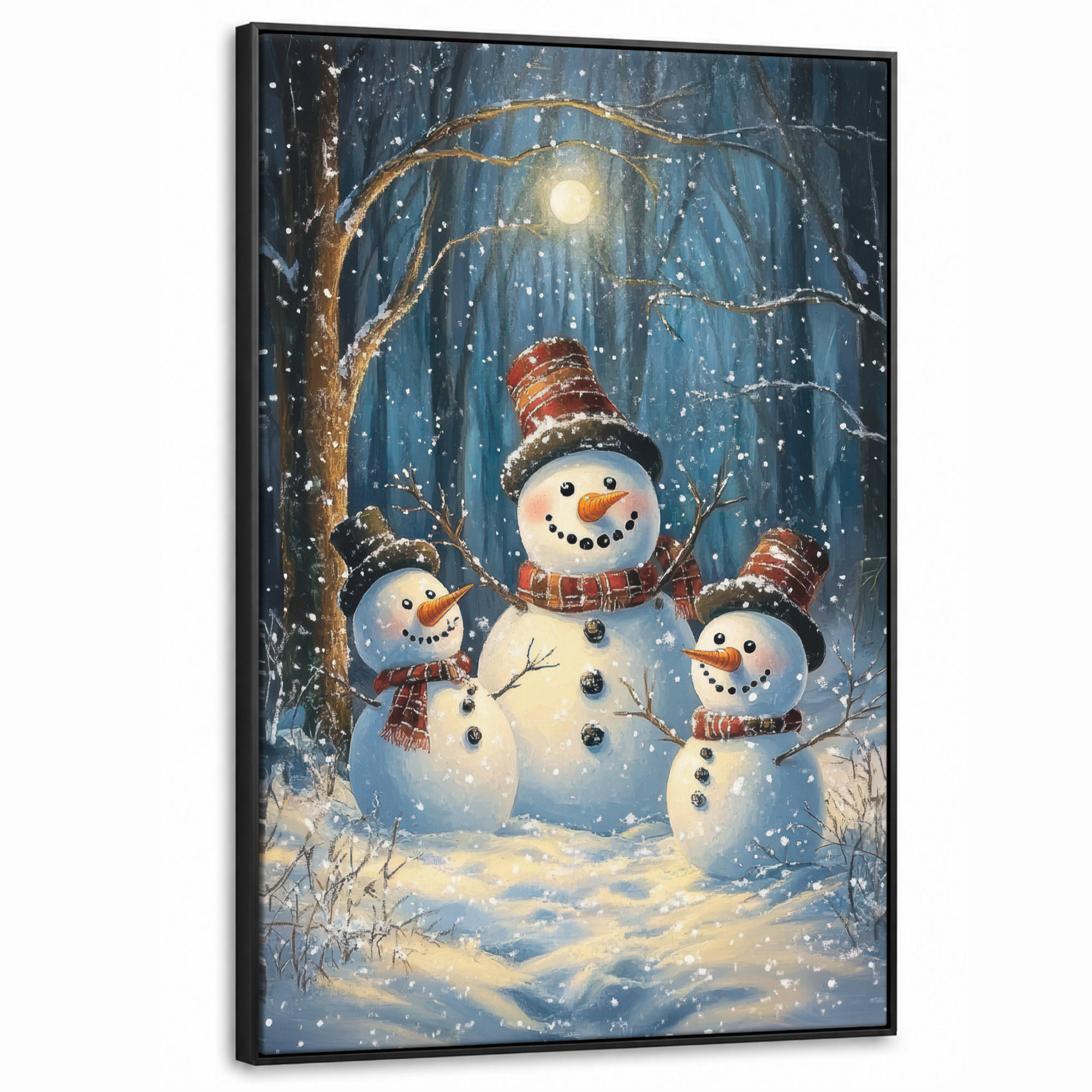 LEINWAND Bilder mit Rahmen - Schneemann - Schnee - Winter - Wald - 100x150 - Hellblau, Textil (100/150cm) - MuchoWow