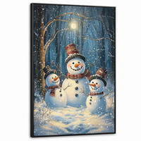 LEINWAND Bilder mit Rahmen - Schneemann - Schnee - Winter - Wald - 80x120 - Hellblau, Textil (80/120cm) - MuchoWow