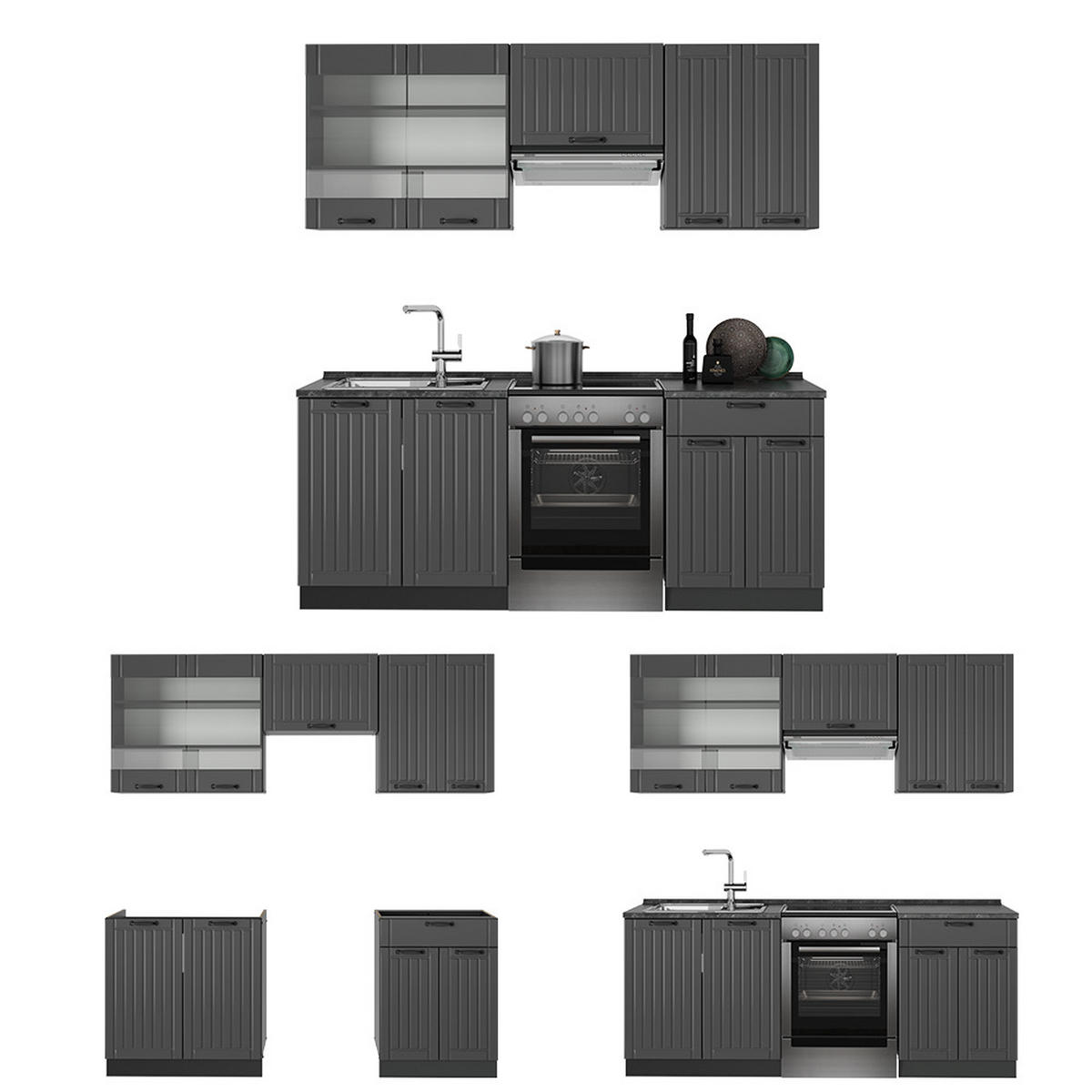 KUCHYŇSKÝ KOUT Fame-Line Tmavě šedá - tmavě šedá/antracitová, kompozitní dřevo (200/81.6/60cm) - Vicco