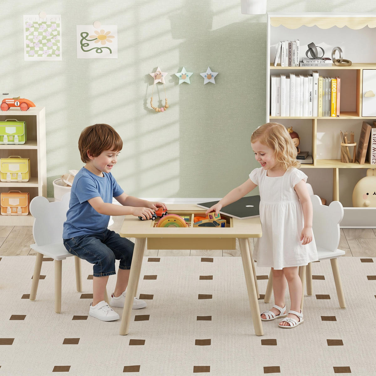 KINDERTISCHGRUPPE Naturfarben 60.0/60.0/44.0cm - Naturfarben, Holzwerkstoff (60/44/60cm)