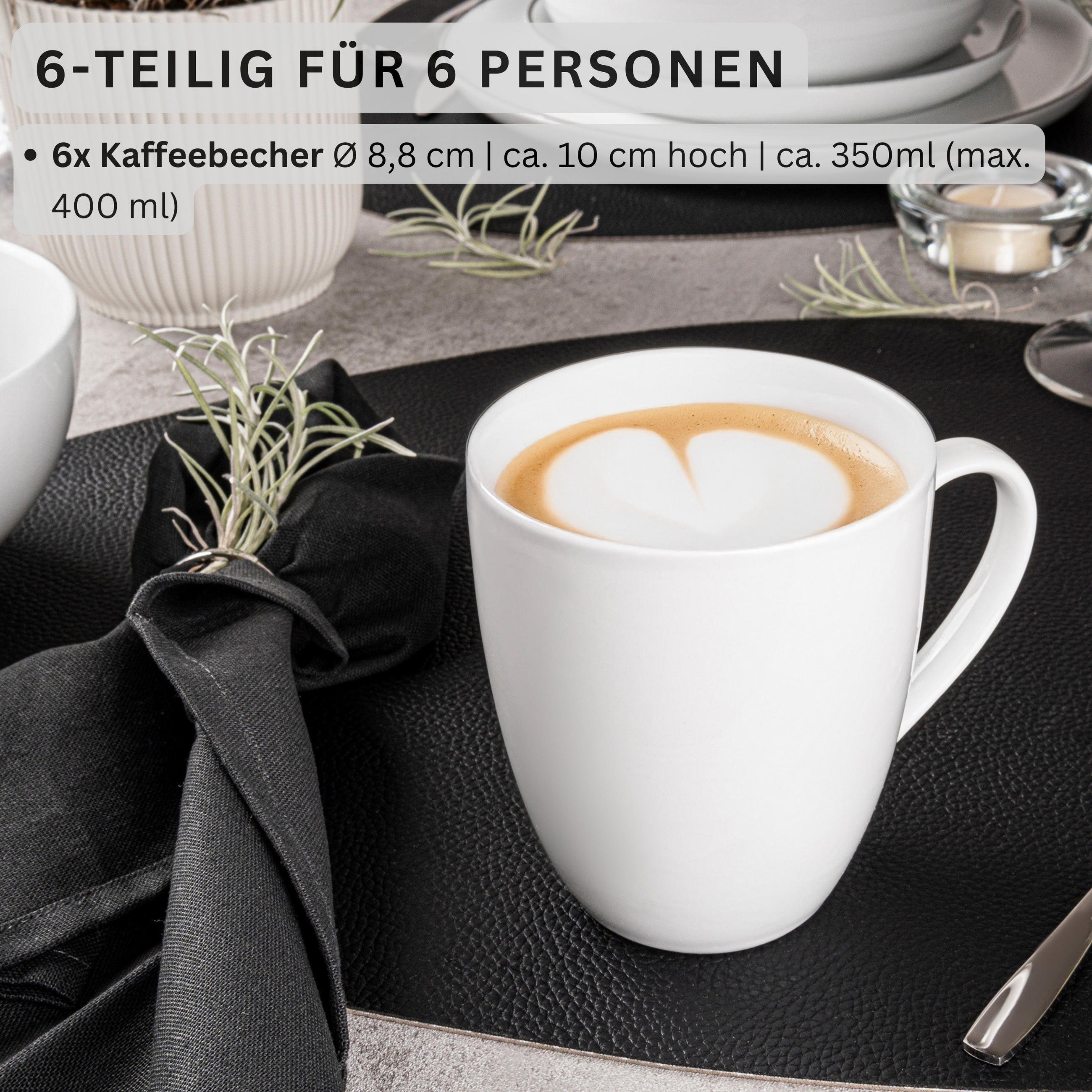KAFFEEBECHER SET NEW PORT - 6 teilig aus Porzellan - Weiß, Keramik (0.35L) - Sänger