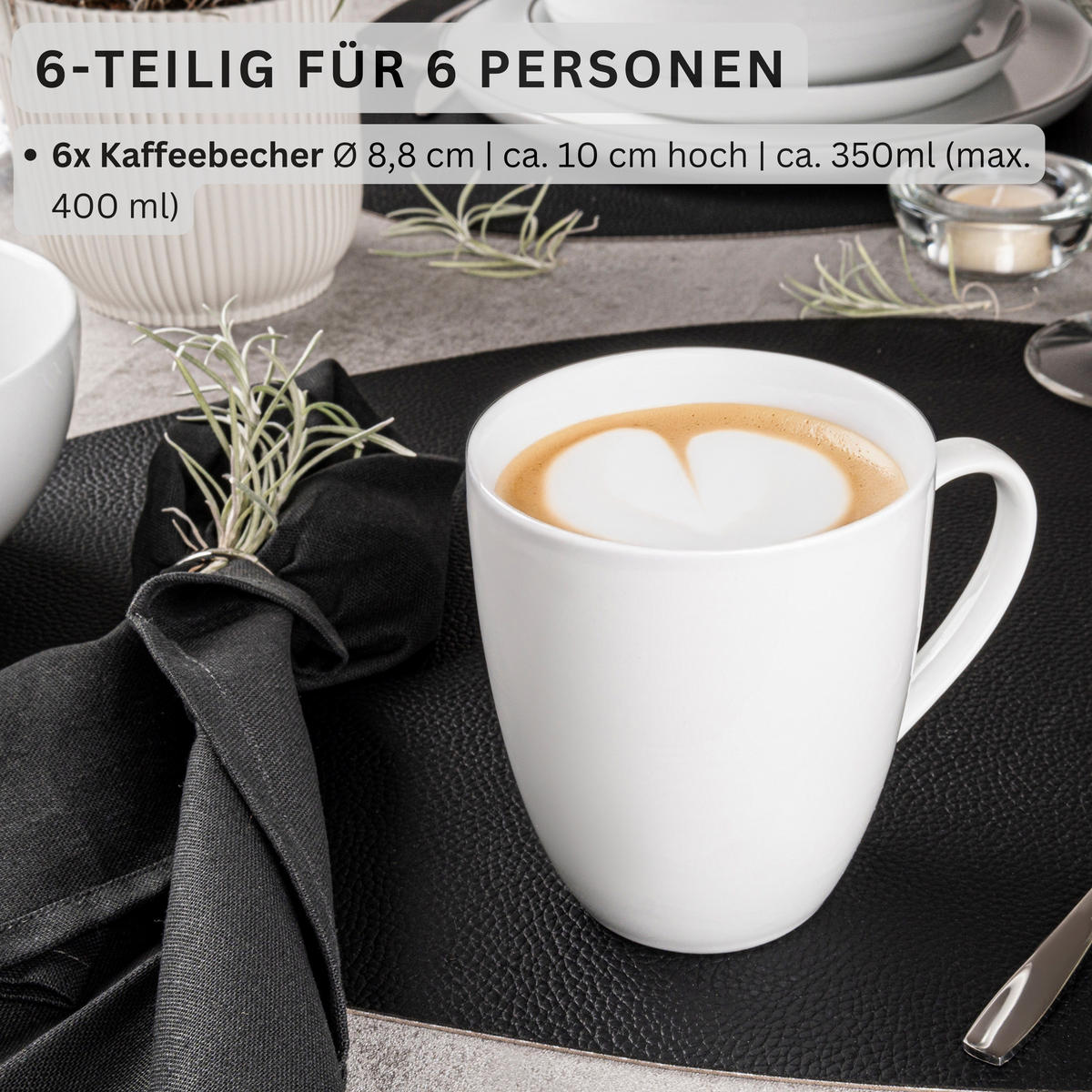 KAFFEEBECHER SET NEW PORT - 6 teilig aus Porzellan - Weiß, Keramik (0.35L) - Sänger