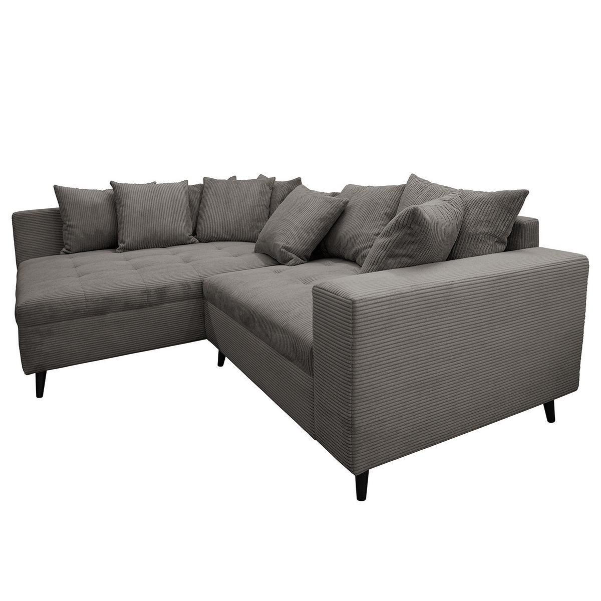 ECKSOFA mit Ottomane und Hocker - Schwarz/Grau, Birkenholz/Textil (247/174cm) - home24