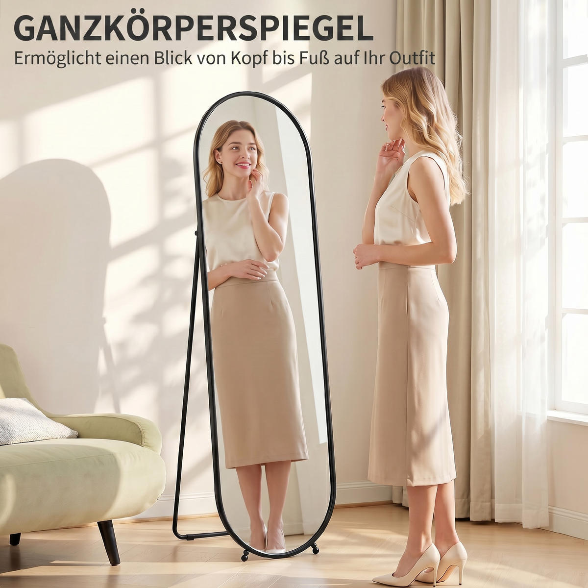 STANDSPIEGEL Schwarz 40/160 cm - Schwarz, Glas (40/160/4cm) - PANGIVO